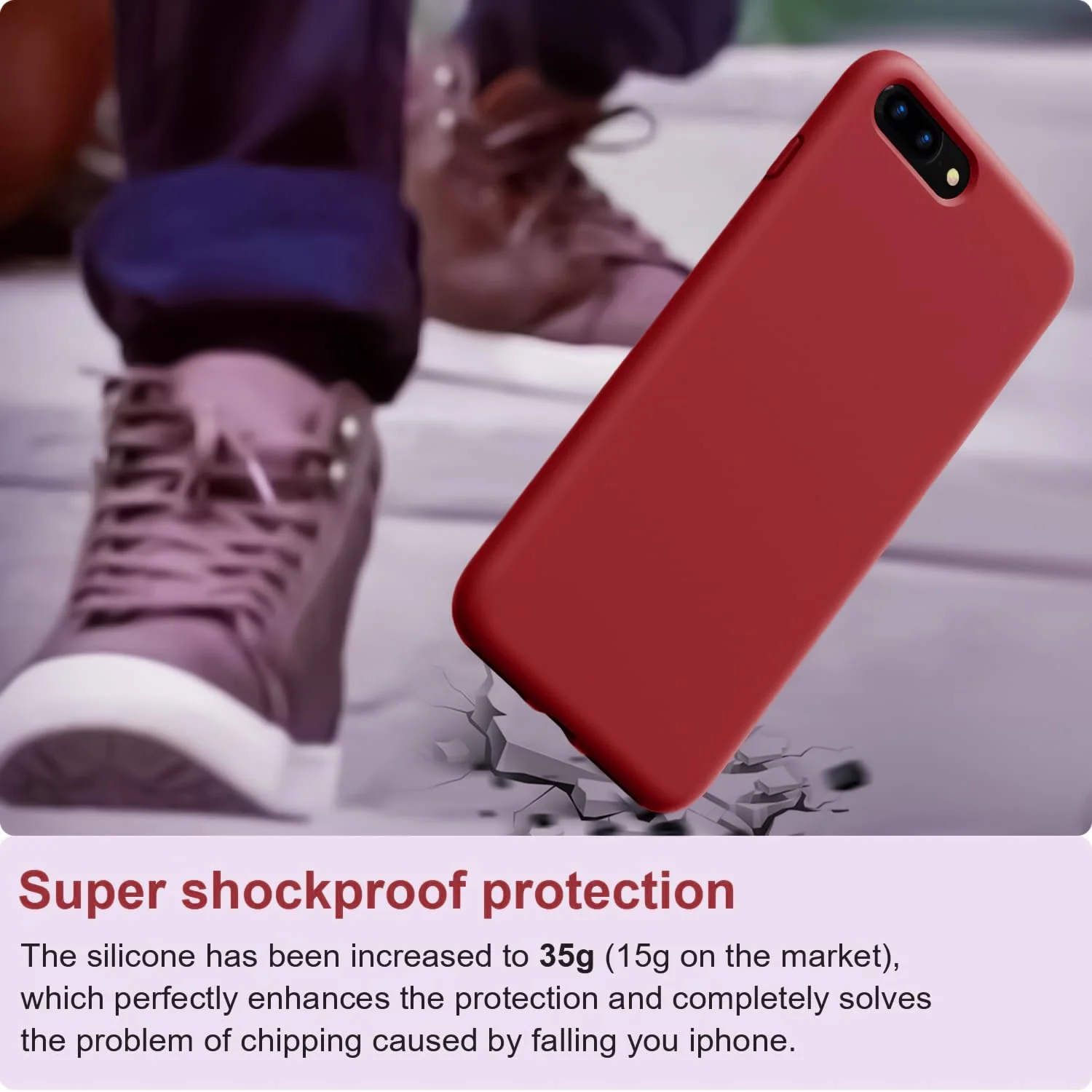 DL3 Mobilak Liquid Silicone Protective Case for iPhone 7 Plus / iPhone 8 Plus with Camera Protection and Microfiber Lining - Dark Red