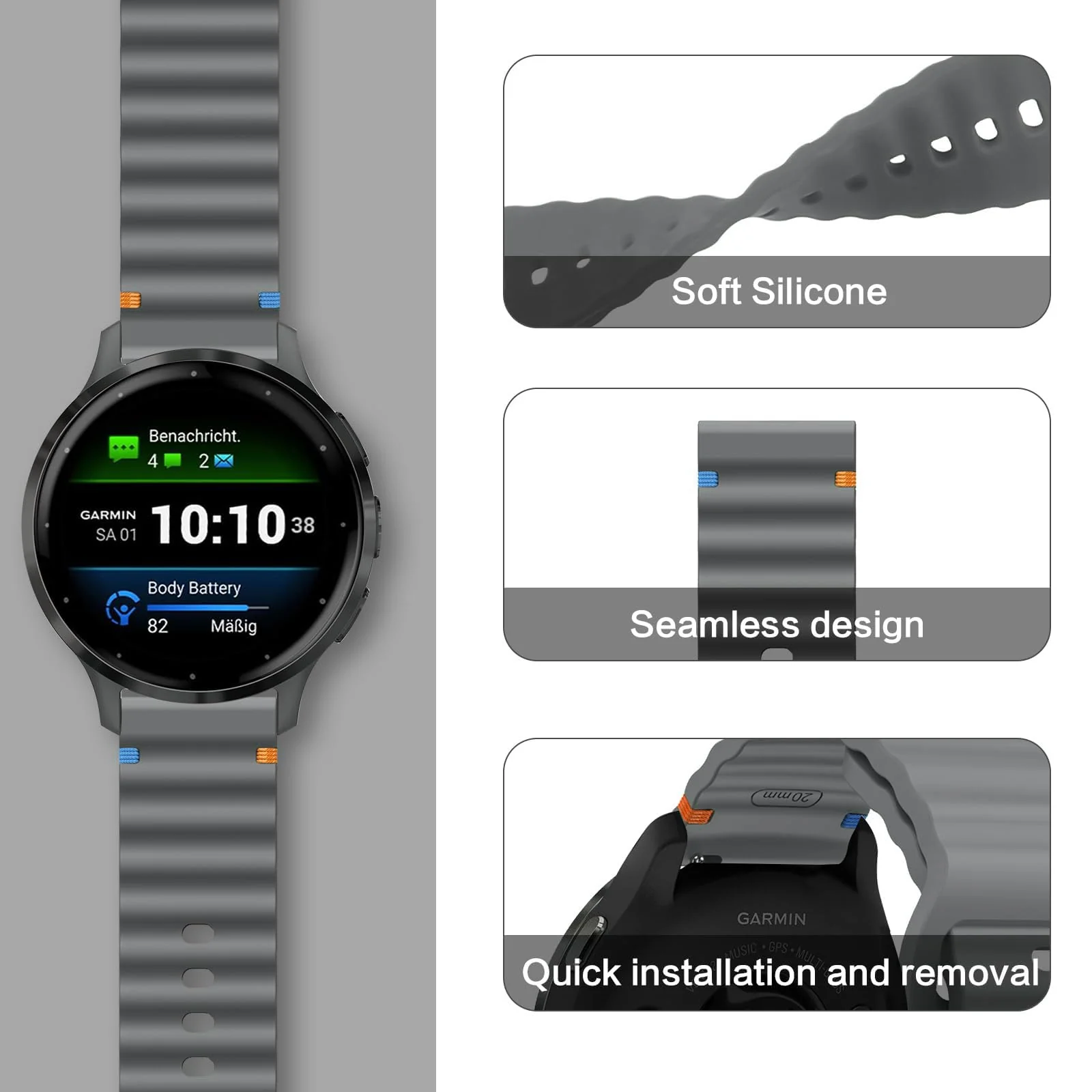 DL3 Mobilak Silicone Sport Band 22MM Strap For Xiaomi Redmi Watch 5 Actie/5 Lite/Samsung Galaxy Watch 3 45mm/Watch 46mm/Gear S3/Huawei watch GT5 GT4 GT3 GT2 GT 46MM/GT2E/GT3 Pro GT 5 Pro (Deep) - Deep Grey