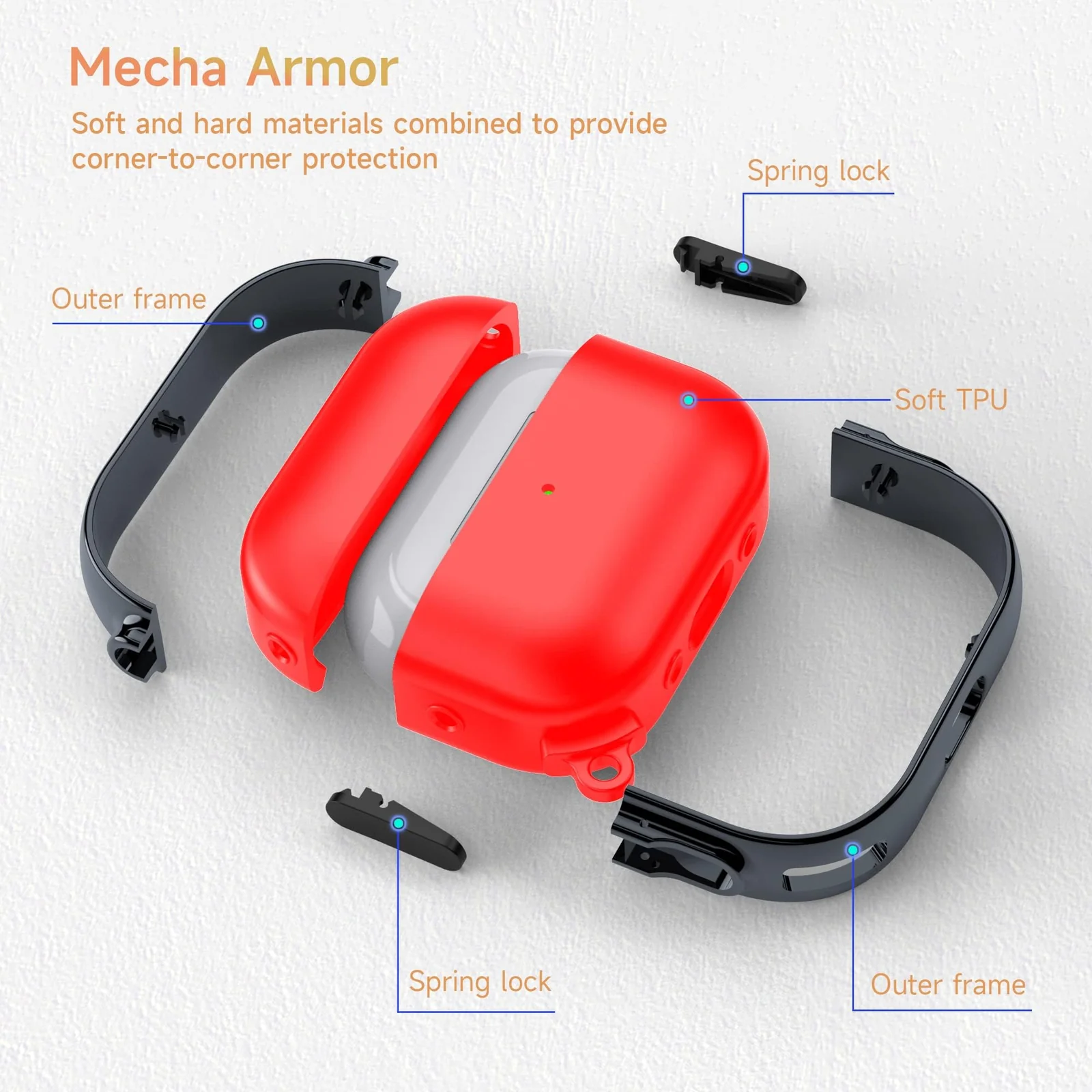 DL3 Mobilak Compatible with AirPods Pro 2 Case, Cover with Lock, Front LED Visible Dual Layer Dust Guard Shockproof Full Protective, 2022 AirPods Pro 2nd Generation Case Cover - Red