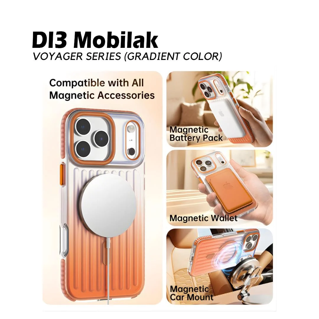 DL3 Mobilak Case for iPhone 17 Pro Max, Gradient Magnetic Luggage Aesthetics Case, Compatible with MagSafe, Shockproof TPU Frame & Hard PC Back Cover - White
