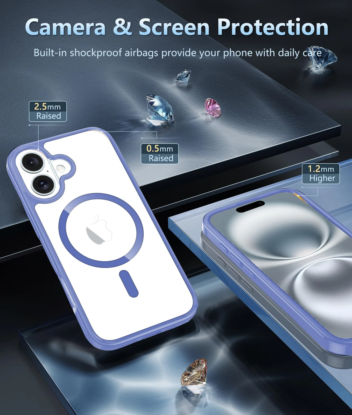 DL3 Mobilak Clear MagSafe-Compatible Magnetic Case for iPhone 16 with Military-Grade Protection - Sierra Blue