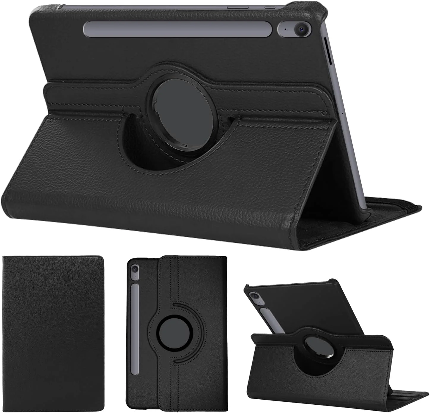 Dl3 Mobilak Protective Cover for Samsung Galaxy Tab S10 Lite / S10 FE 2025 / S9 FE / S9, 360° Rotatable Smart Stand, Leather Folio Flip Cover with Multi-Angle Viewing, Auto Wake Sleep (Black)