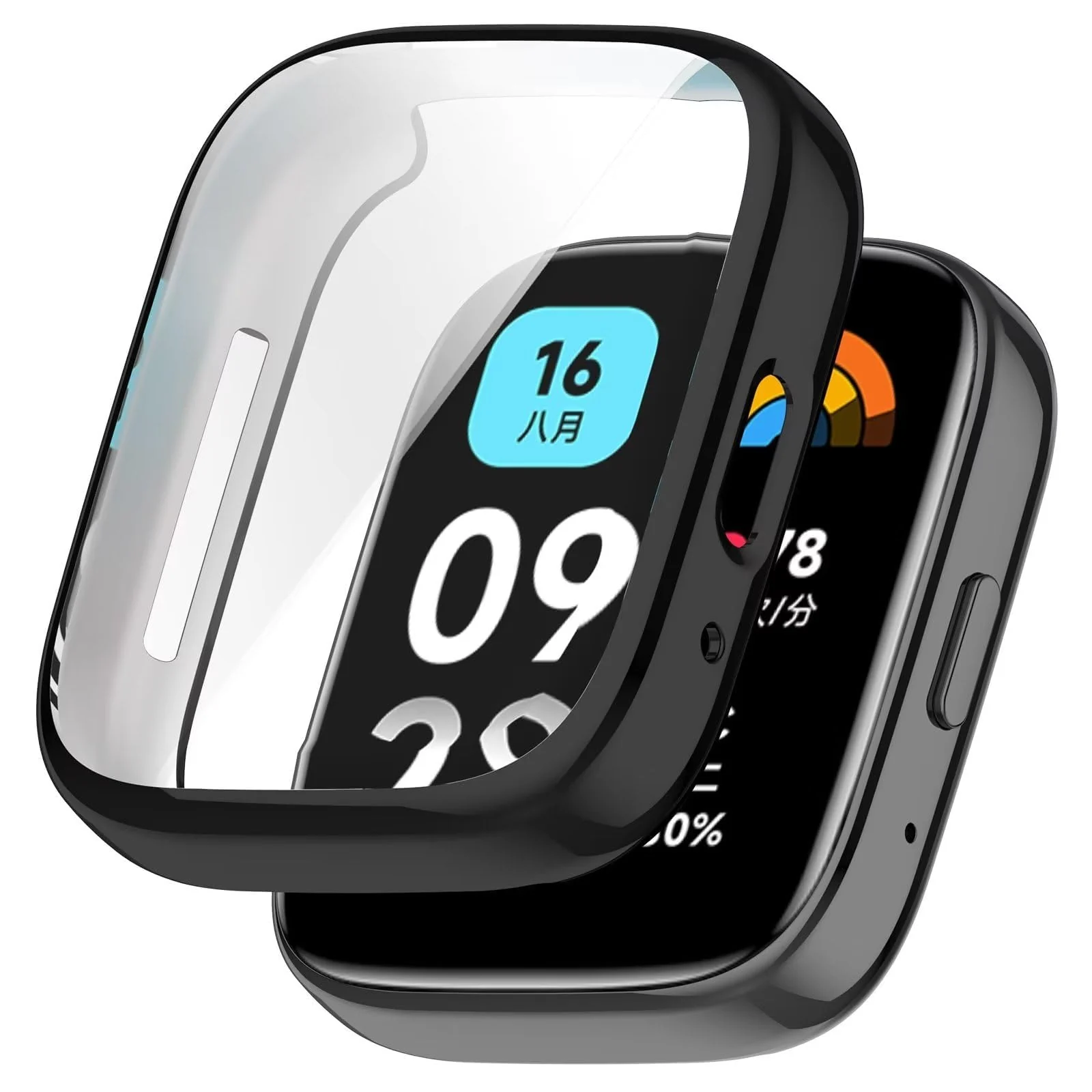 DL3 Mobilak Case for Xiaomi Redmi Watch 3 Lite/Active With Built-in Screen Protector, All-Around Soft TPU Shockproof Cover, Slim Guard Thin Bumper Shell Protector - Black