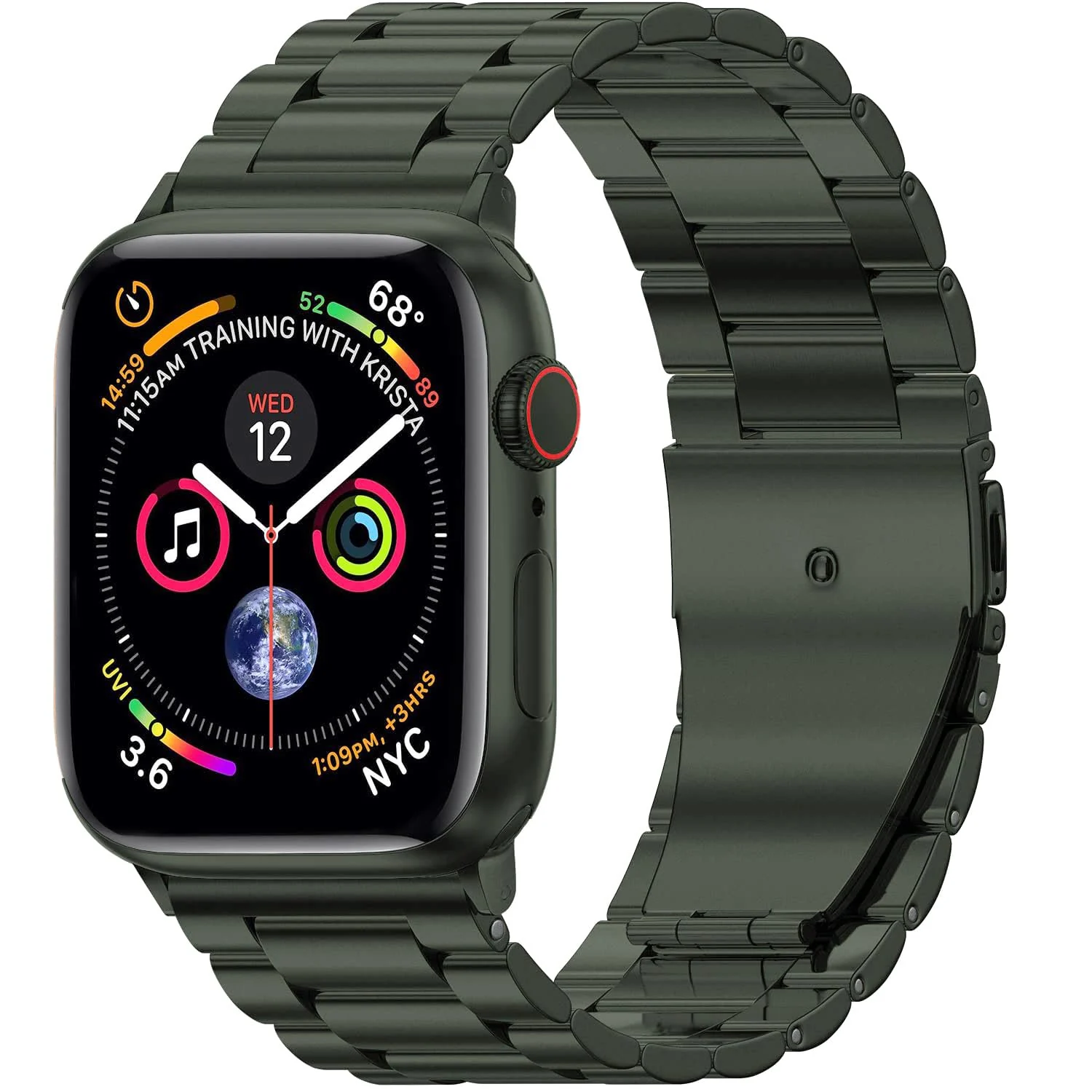 DL3 Mobilak Stainless Steel Band with Case Compatible with Apple Watch Band 45mm Series 9/8/7, Men Woman Business Strap with Protective Bumper Cover for iWatch Series 7/8/9 45mm (Olive) - Olive Green