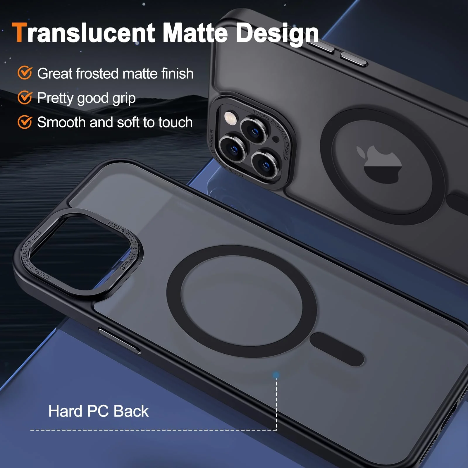 DL3 Mobilak Translucent Matte Case for iPhone 11 Pro Max 6.5-Inch, Compatible with MagSafe accessories, Supports wireless charging, Built-in magnetic car-mount support - Black
