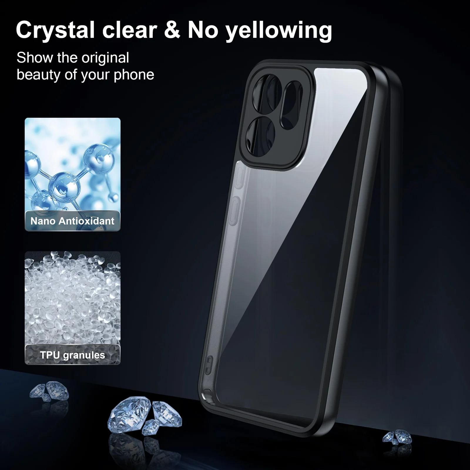 DL3 Mobilak Clear PC and TPU Protective Case for OPPO Reno 14F, OPPO Reno14 FS with Camera Protection and Military-Grade Protection - Black