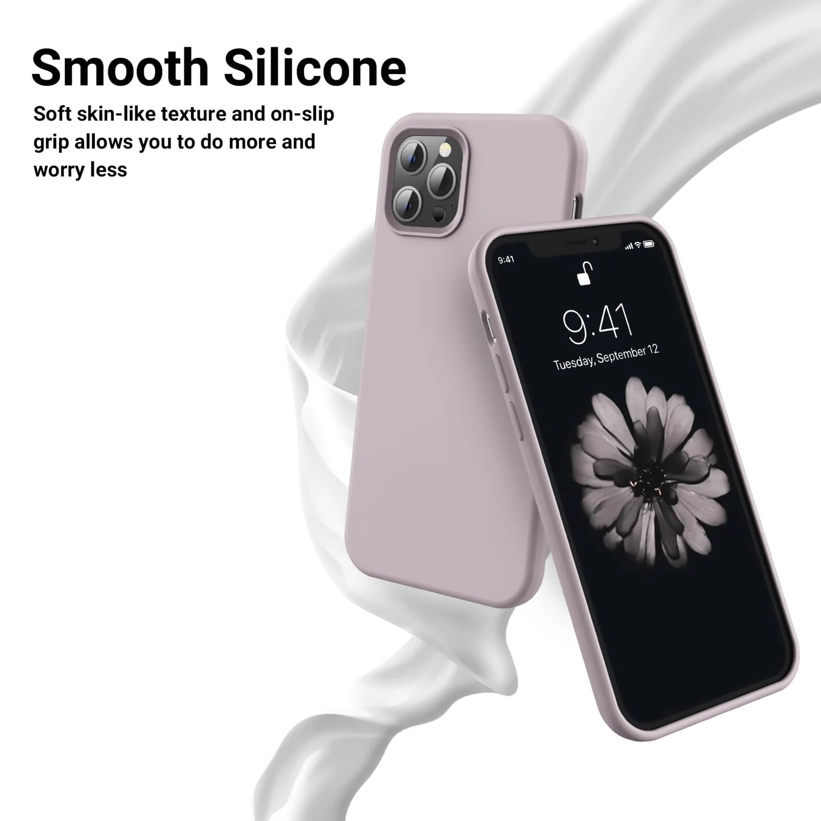 DL3 Mobilak Liquid Silicone Protective Case for iPhone 12 / 12 Pro (6.1 Inch) with Camera Protection and Microfiber Lining - Lavender Pink