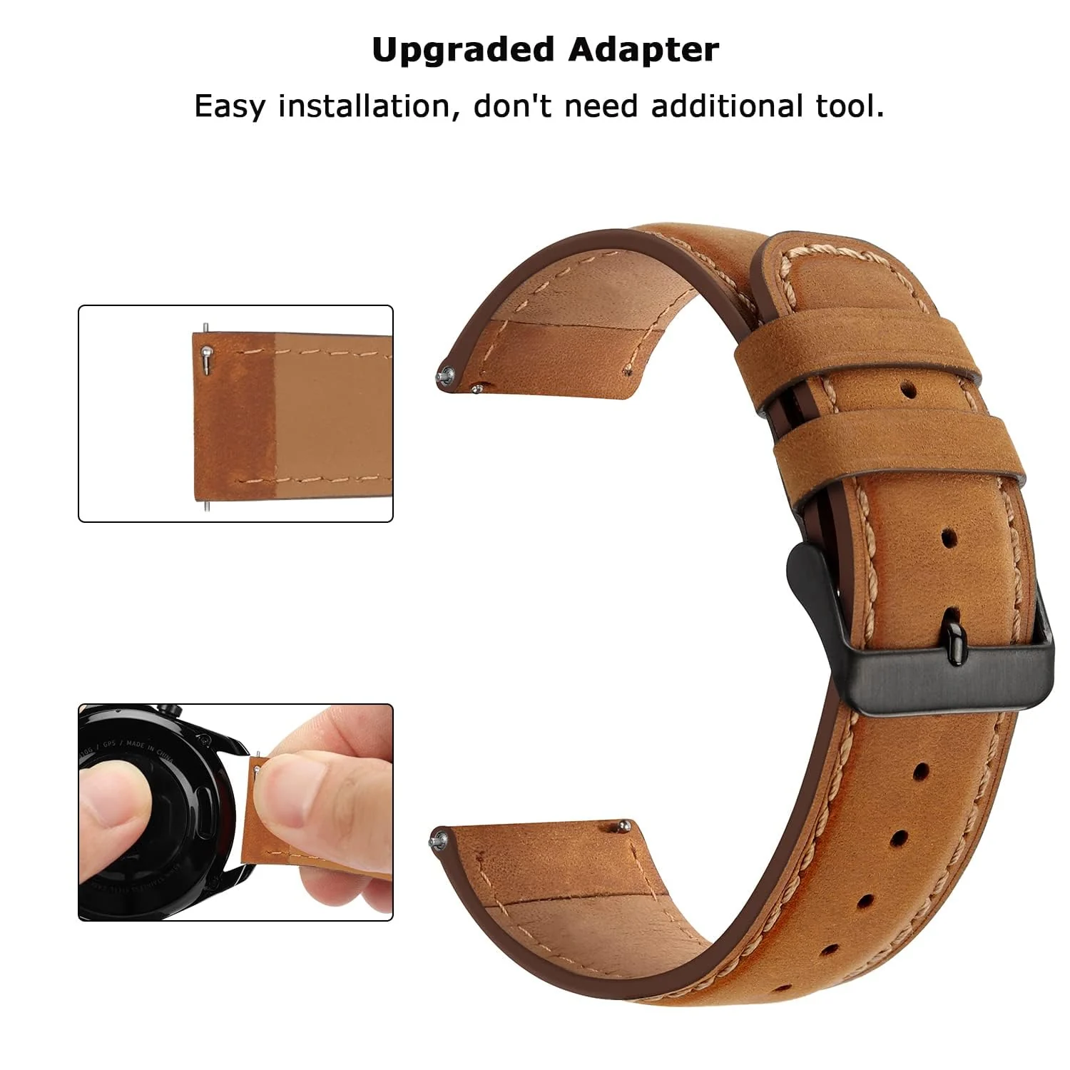 DL3 Mobilak Leather Band 20MM Strap For Samsung Gear Sport/Watch 7/6/5/4/5 Pro 45mm/S2 classic/active 2 40mm 44mm/Amaz fit GTS 2/2e/GTS 3/3 Pro/GTS 4/GTS 2 Mini/3 Mini/4 Mini/Bip 3 Pro (A. ) - Black