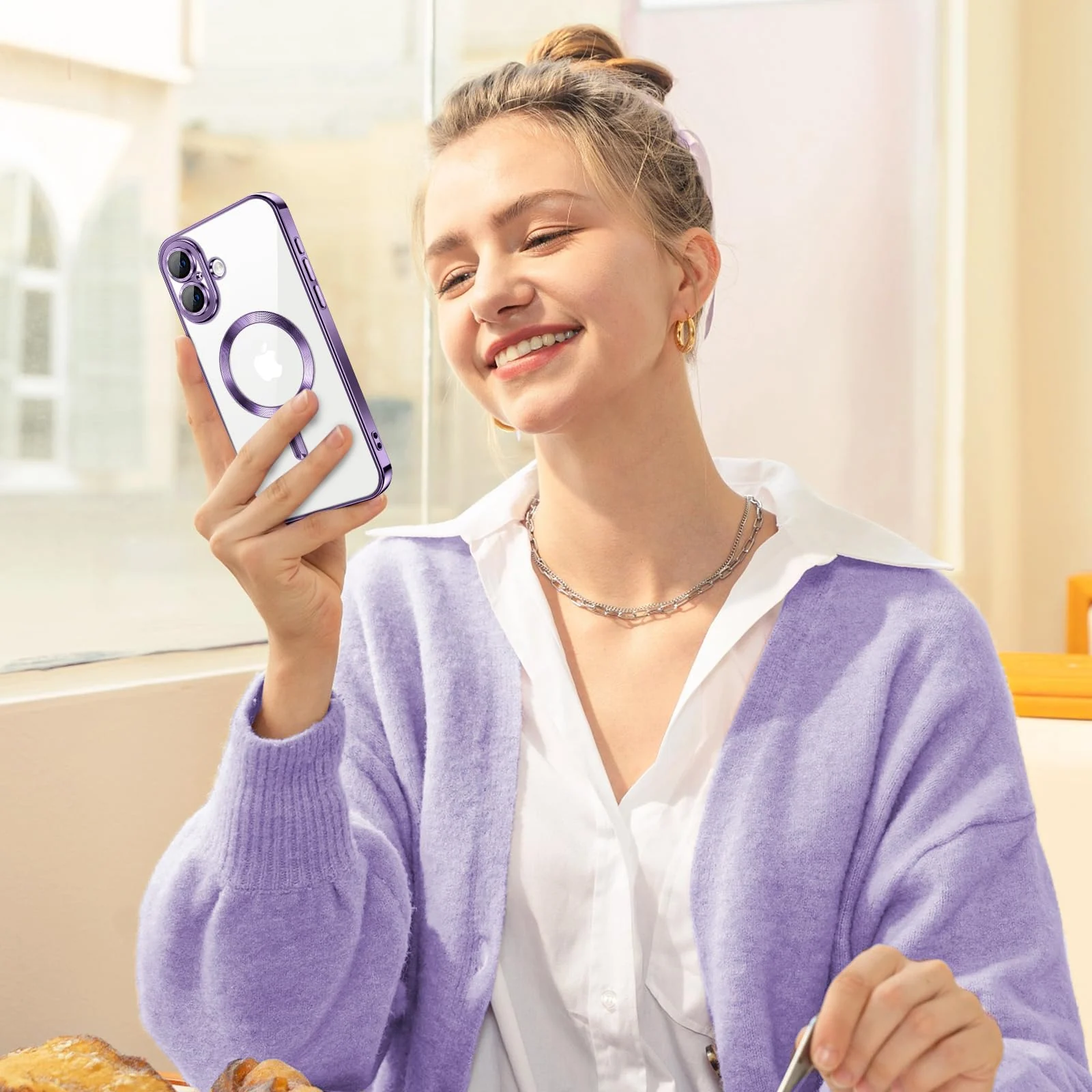 DL3 Mobilak Clear MagSafe-Compatible Magnetic Case for iPhone 16 6.1 with Camera Protection and Shockproof Design - Purple