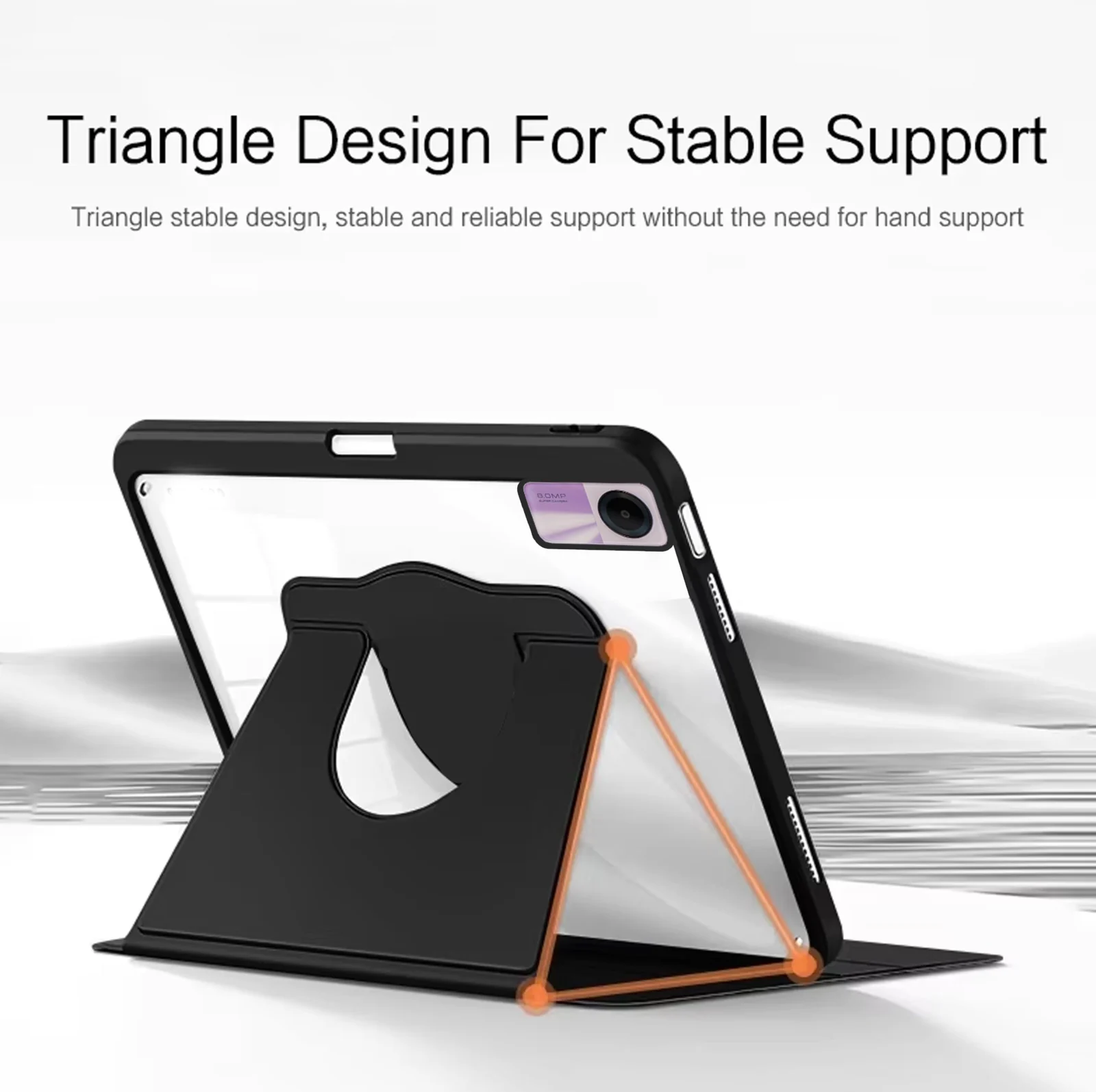 DL3 Mobilak Case for Xiaomi Redmi Pad SE 11 inch Tablet 2023, 360° Rotation Multi-angle Stand Slim Cover PU leather + Transparent Acrylic case with Pen Holder Auto Wake/Sleep - Black