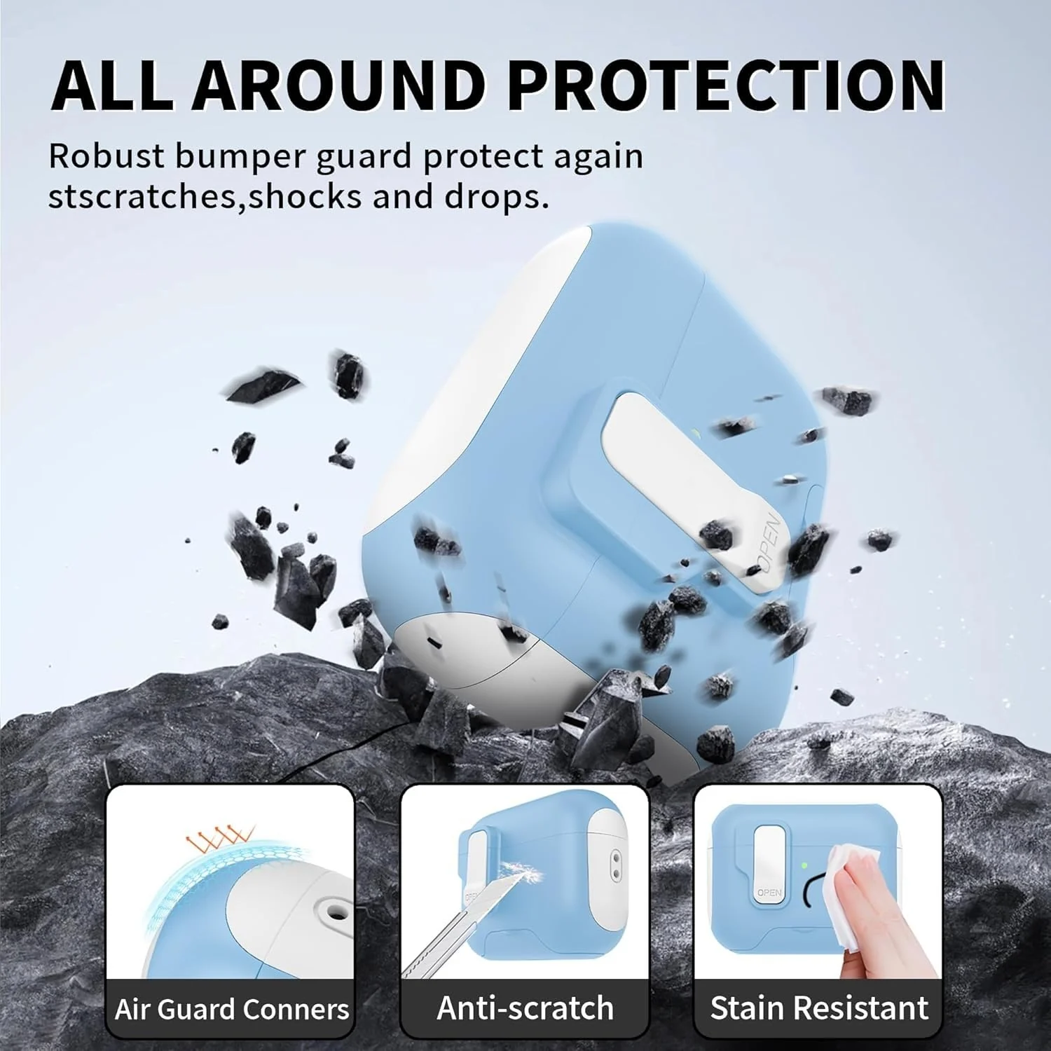 DL3 Mobilak for AirPods 3rd Generation Case Cover with Lock, Military Armor Cool AirPods 3 Case with Keychain for Men Women Hard Shell Shockproof Air Pod 3 for AirPod 3rd Gen 2021 - Baby Blue White