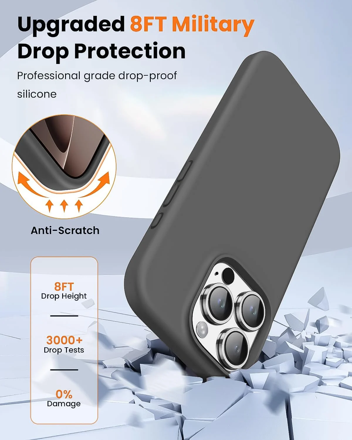 DL3 Mobilak Liquid Silicone Case for iPhone 16 Pro Max 6.9-inch, Supports wireless charging, Shock-absorbing protection, Scratch-resistant surface - A. Dark Gray