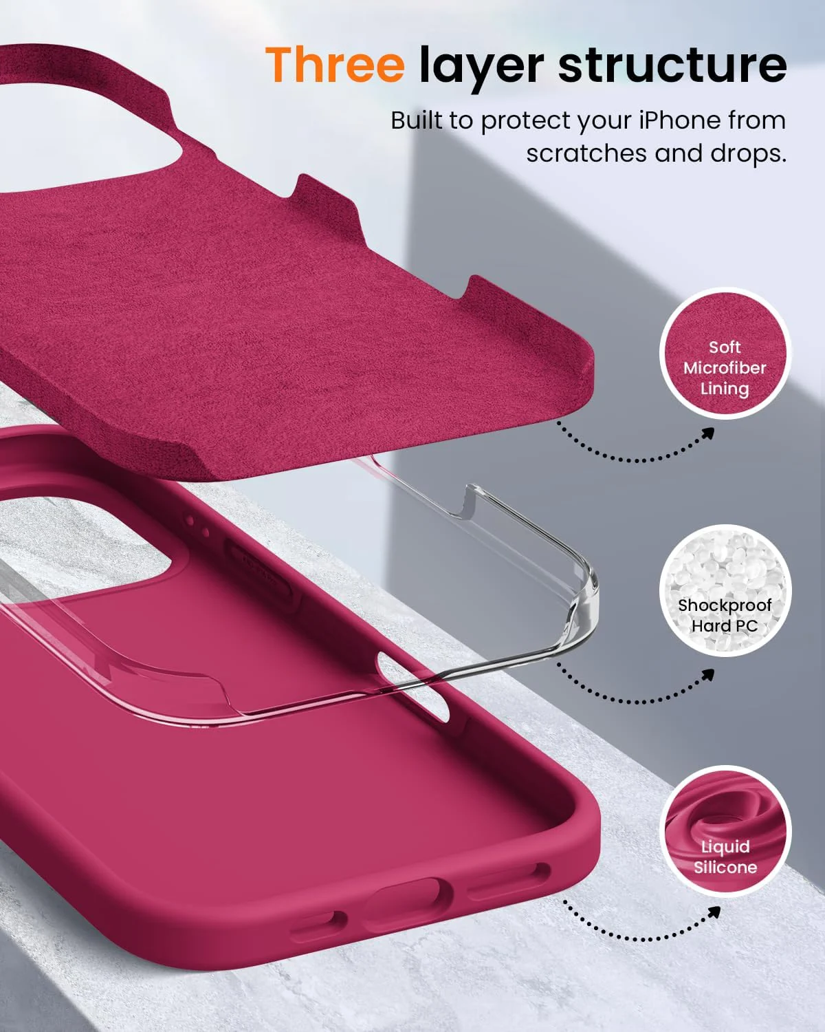 DL3 Mobilak Liquid Silicone Case for iPhone 16 Pro Max 6.9-inch, Supports wireless charging, Shock-absorbing protection, Scratch-resistant surface - Rose Red