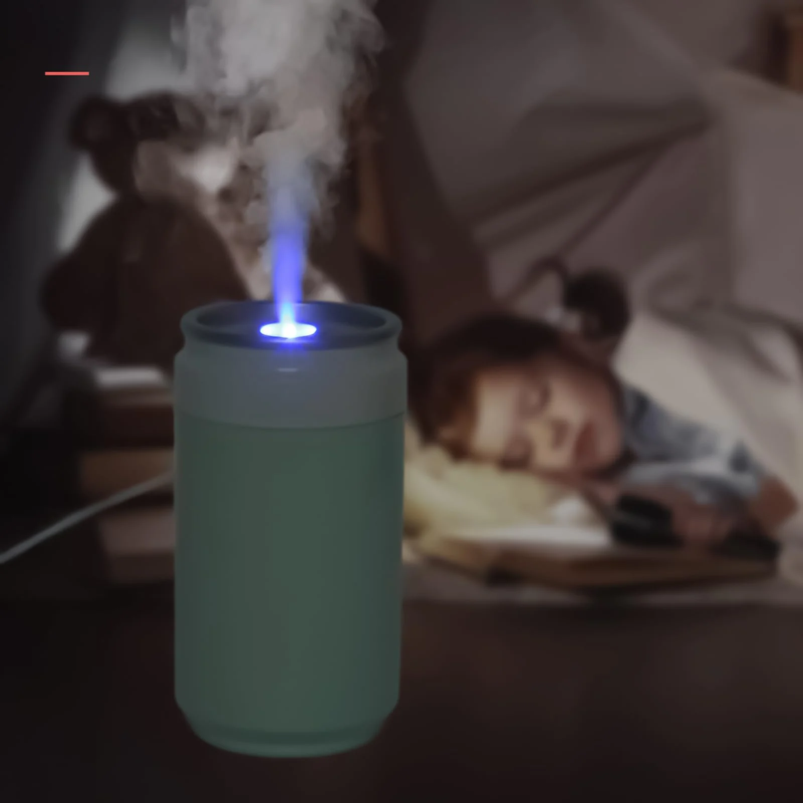 Mobigon Wood Cool Mist Ultrasonic Humidifier for Room Moisture, Aroma Diffuser for Home, 260ml Essential Oil Diffuser with 7 Colorful Night Light, Auto Shut-Off, Home, Office, car - White&Turquize