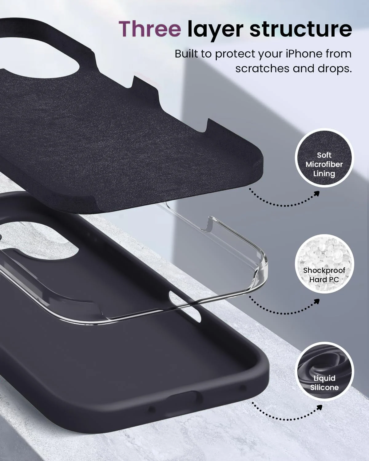 DL3 Mobilak Liquid Silicone Protective Case with Soft Microfiber Lining for iPhone 16 - Dark Gray