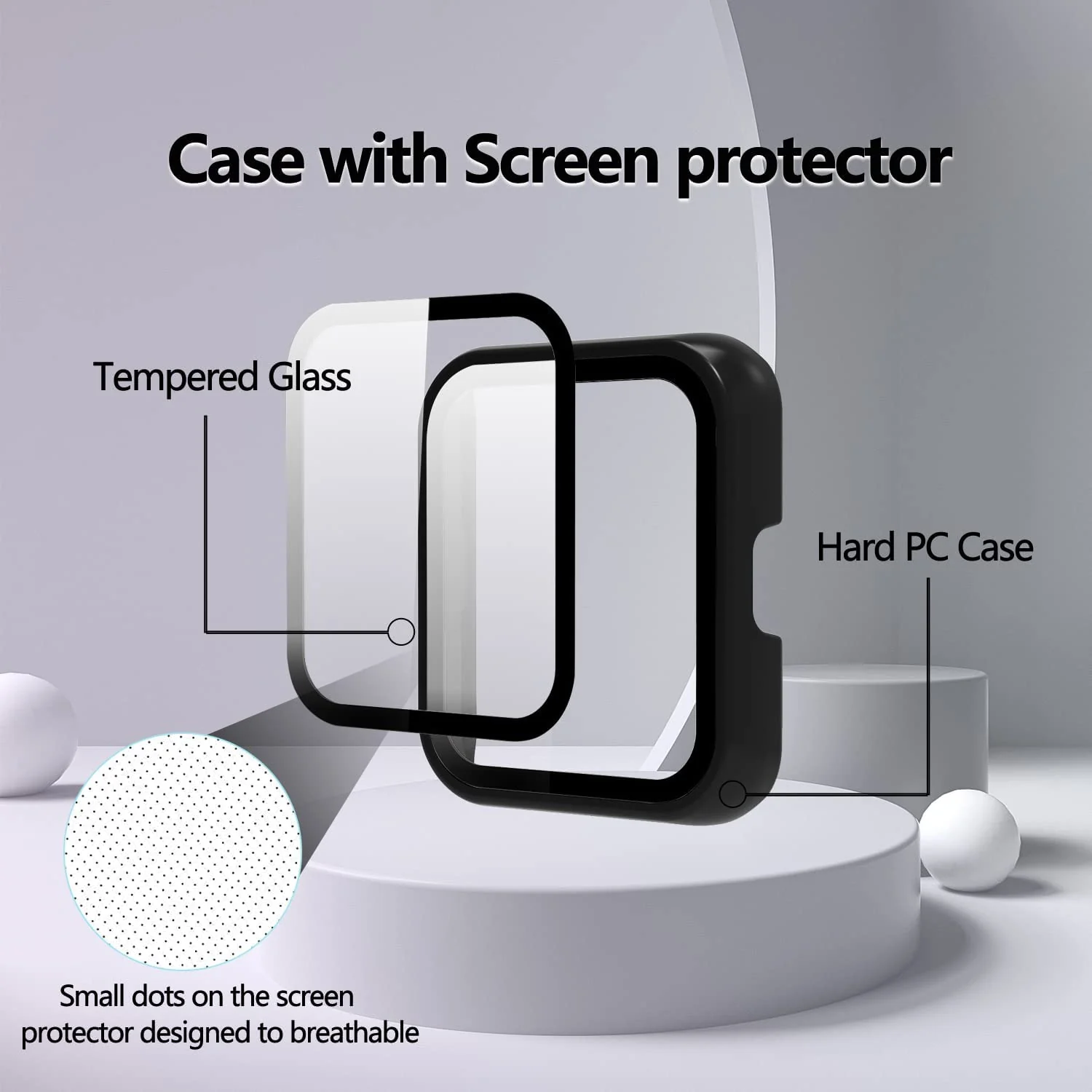 DL3 Mobilak Protective Case Compatible with Xiaomi Mi Redmi Watch 2 Lite, 9H Hardness PC Case Bumper Full Slim Protective Cover with Tempered Glass For Redmi Watch2 Lite - Black