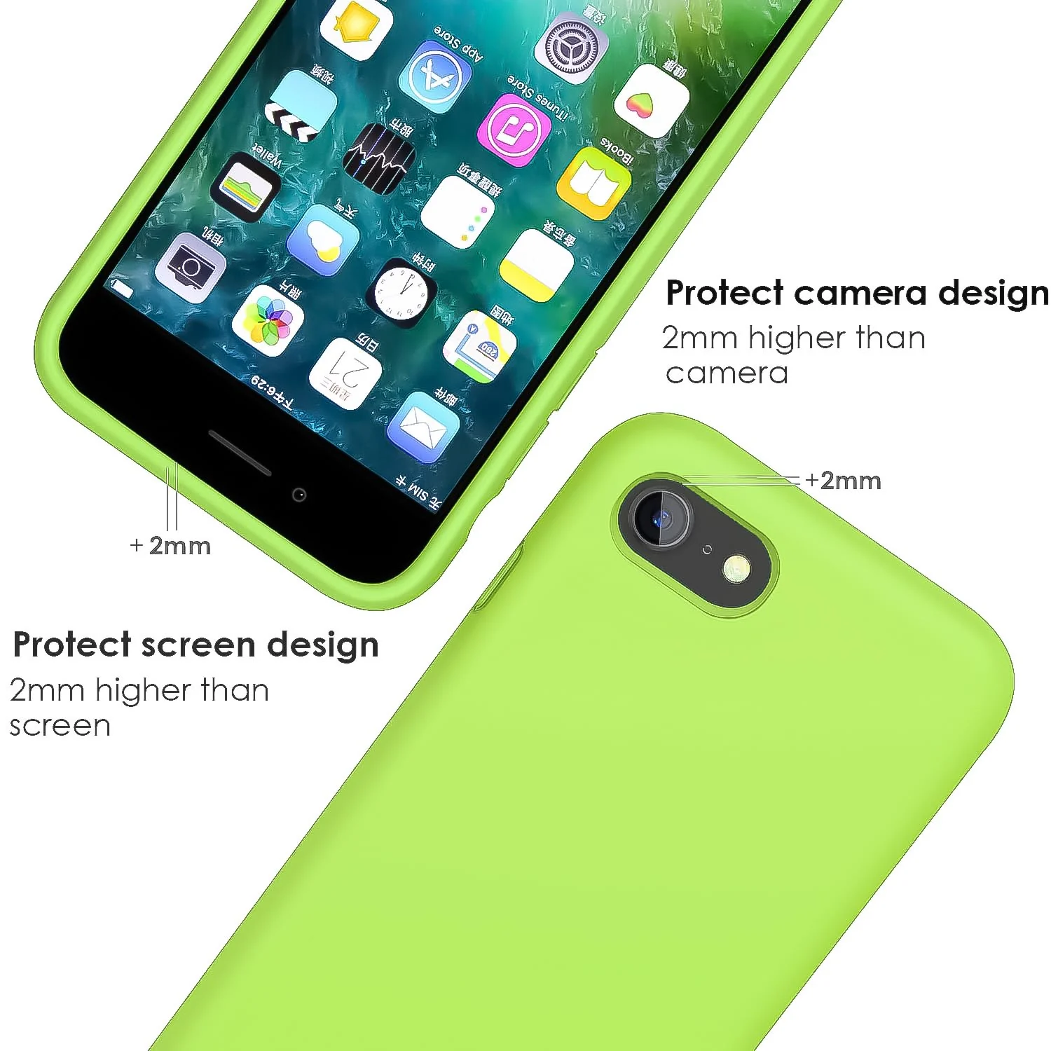 DL3 Mobilak Liquid Silicone Protective Case for iPhone SE 2022, SE 2020, iPhone 7, iPhone 8 with Camera Protection and Microfiber Lining - Lemon