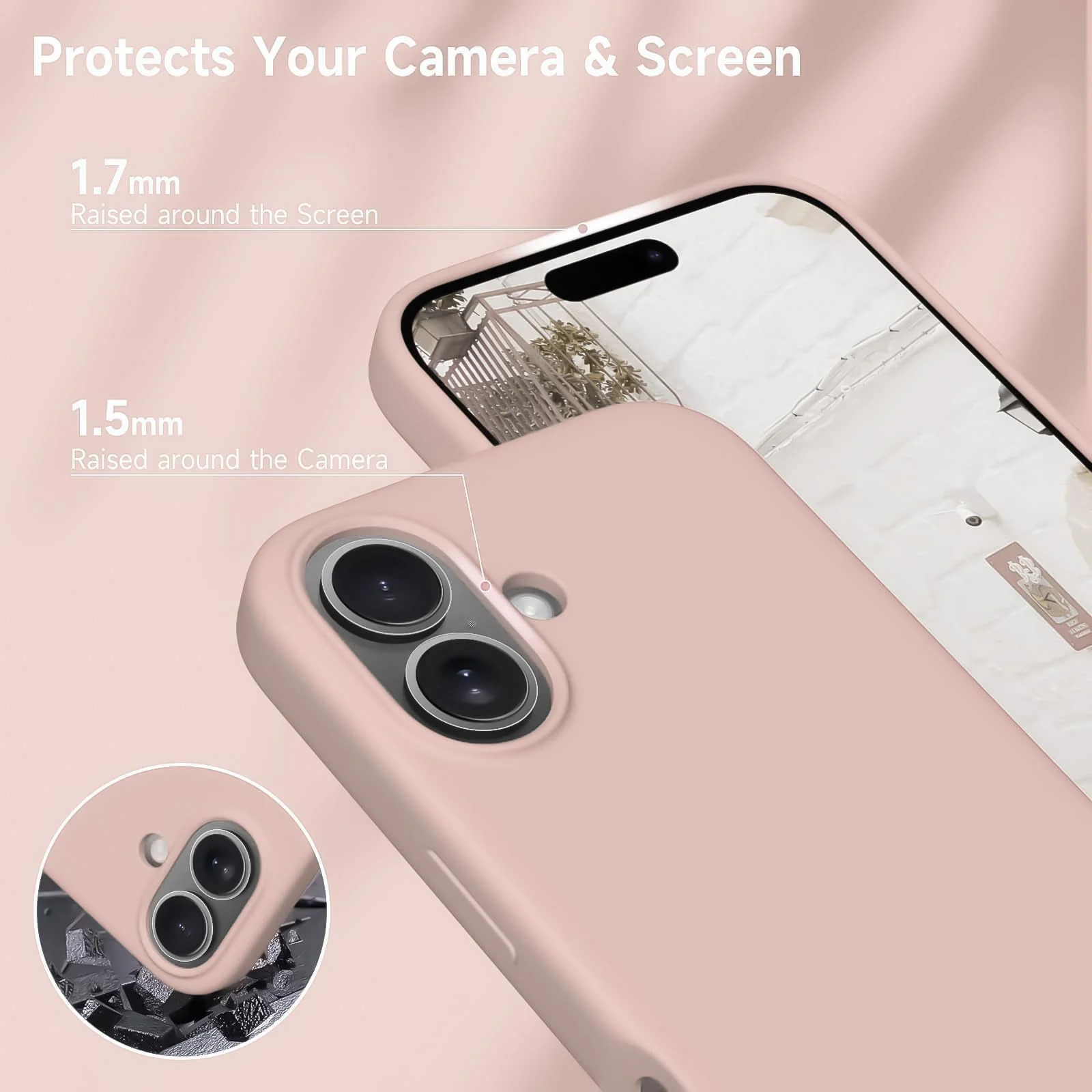DL3 Mobilak Liquid Silicone Case for iPhone 16 Plus, Supports wireless charging, Shock-absorbing protection, Scratch-resistant surface - Pink Sand