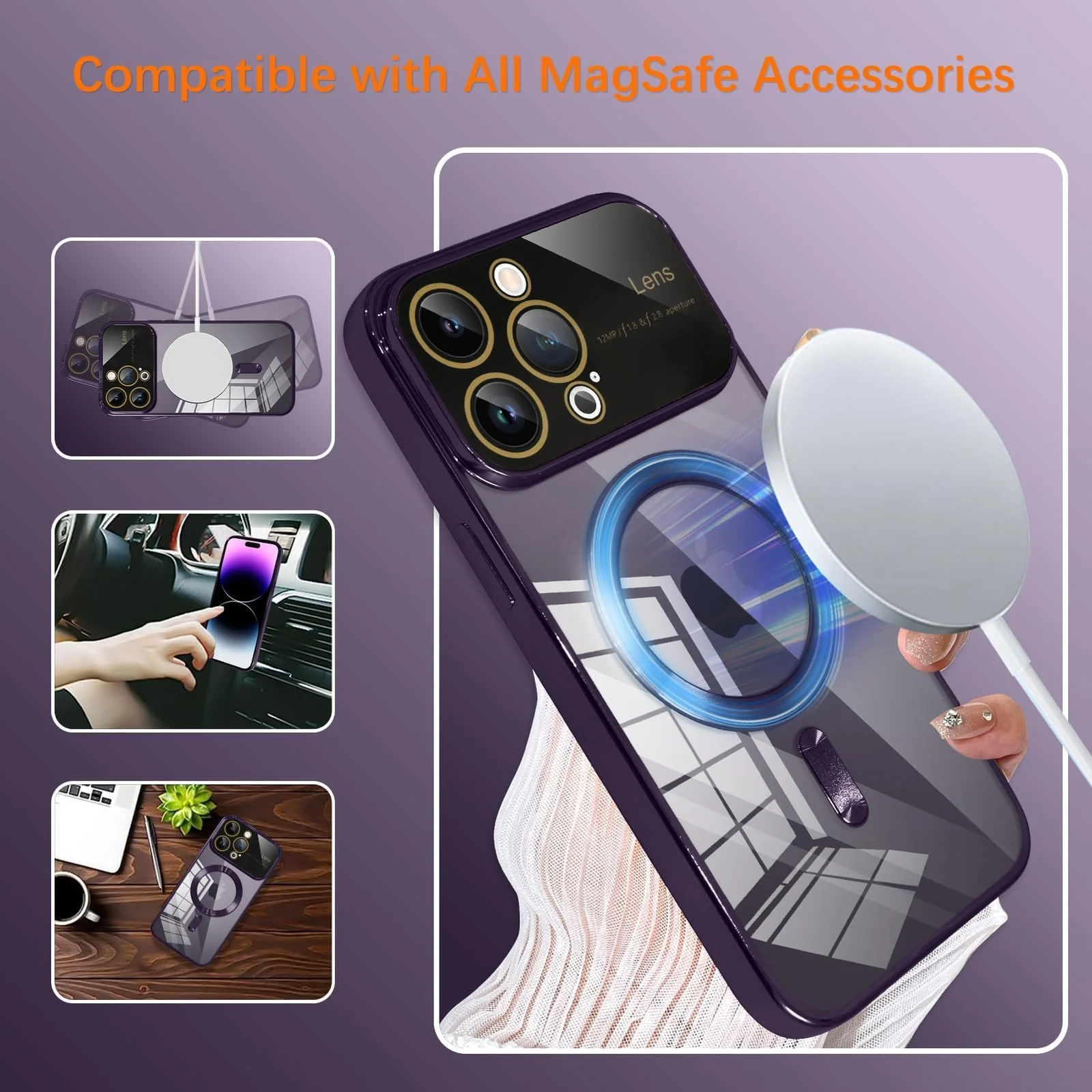 DL3 Mobilak Clear MagSafe-Compatible Magnetic Case for iPhone 11 Pro Max 6.5 Inch with Camera Protection and Shockproof Design - Dark Purple