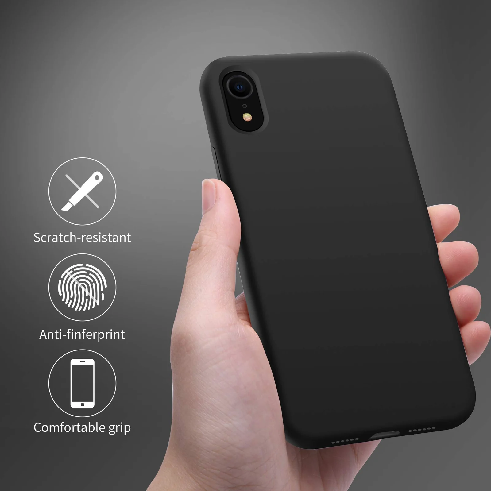 DL3 Mobilak Liquid Silicone Protective Case with Soft Microfiber Lining for iPhone XR - Black