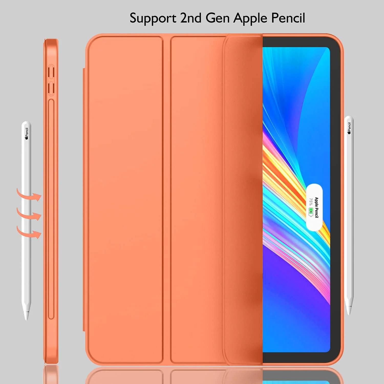 DL3 Mobilak New iPad Pro 12.9 Inch Case 2022/2021/2020(6th/5th/4th Gen) with Pencil Holder, Smart iPad Case [Support Touch ID and Auto Wake/Sleep] with Auto 2nd Gen Pencil Charging - Orange