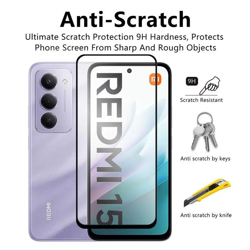 DL3 Mobilak for Xiaomi Redmi 15 4G / 5G Tempered Glass Screen Protector, 9H Hardness Anti-Scratch Tempered Glass flim, Case Friendly, Anti-Scratch - Clear