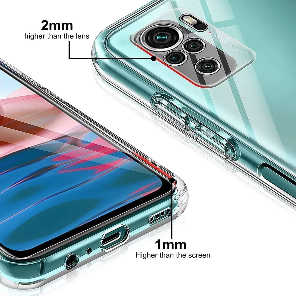 DL3 Mobilak Case Compatible with Xiaomi Redmi Note 10 Pro/Redmi Note 10 Pro Max Case Crystal Soft TPU Gel Case Flexible Silicone Anti-Scratch Camera Protection TPU Cover - Clear