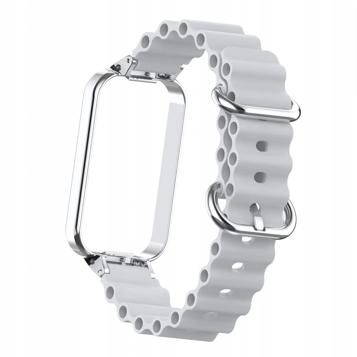 DL3 Mobilak Ocean Strap Compatible with Xiaomi Redmi Band 2/Smart Band 8 Active, Adjustable Silicone Band with Metal Buckle and Frame for Women and Men - Gray