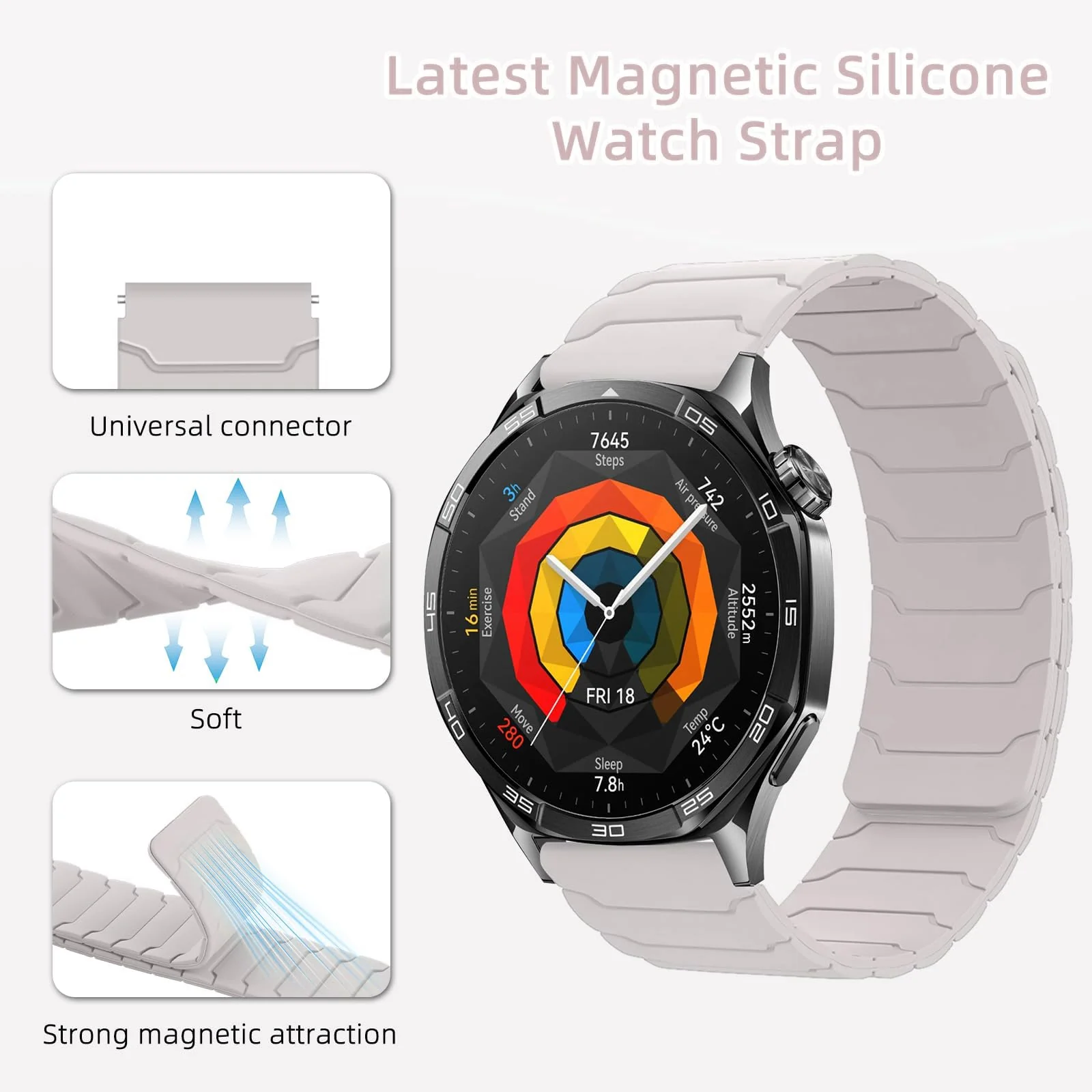 DL3 Mobilak 22mm Silicone Magnetic Strap for Xiaomi Redmi Watch 5 Active/5 Lite/Samsung Galaxy Watch 46mm/Watch 3 45mm/Gear S3/Huawei watch (GT6 GT5 GT4 GT3 GT2 GT 46MM)/GT2E/GT6 Pro/GT 5 Pro/Amazfit GTR4/Bip 6 - Off-white