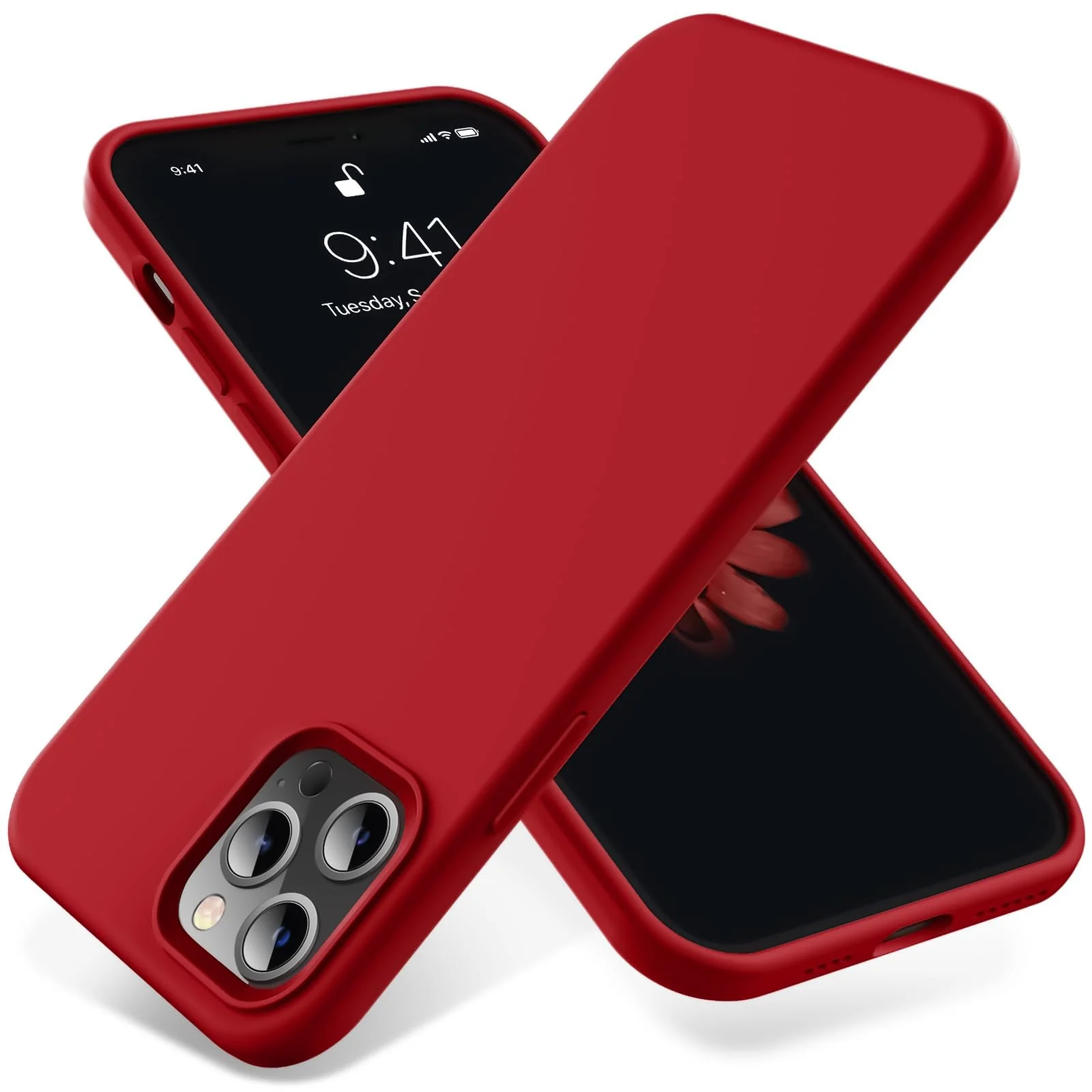 DL3 Mobilak Liquid Silicone Protective Case for iPhone 15 with Camera Protection and Microfiber Lining - Red