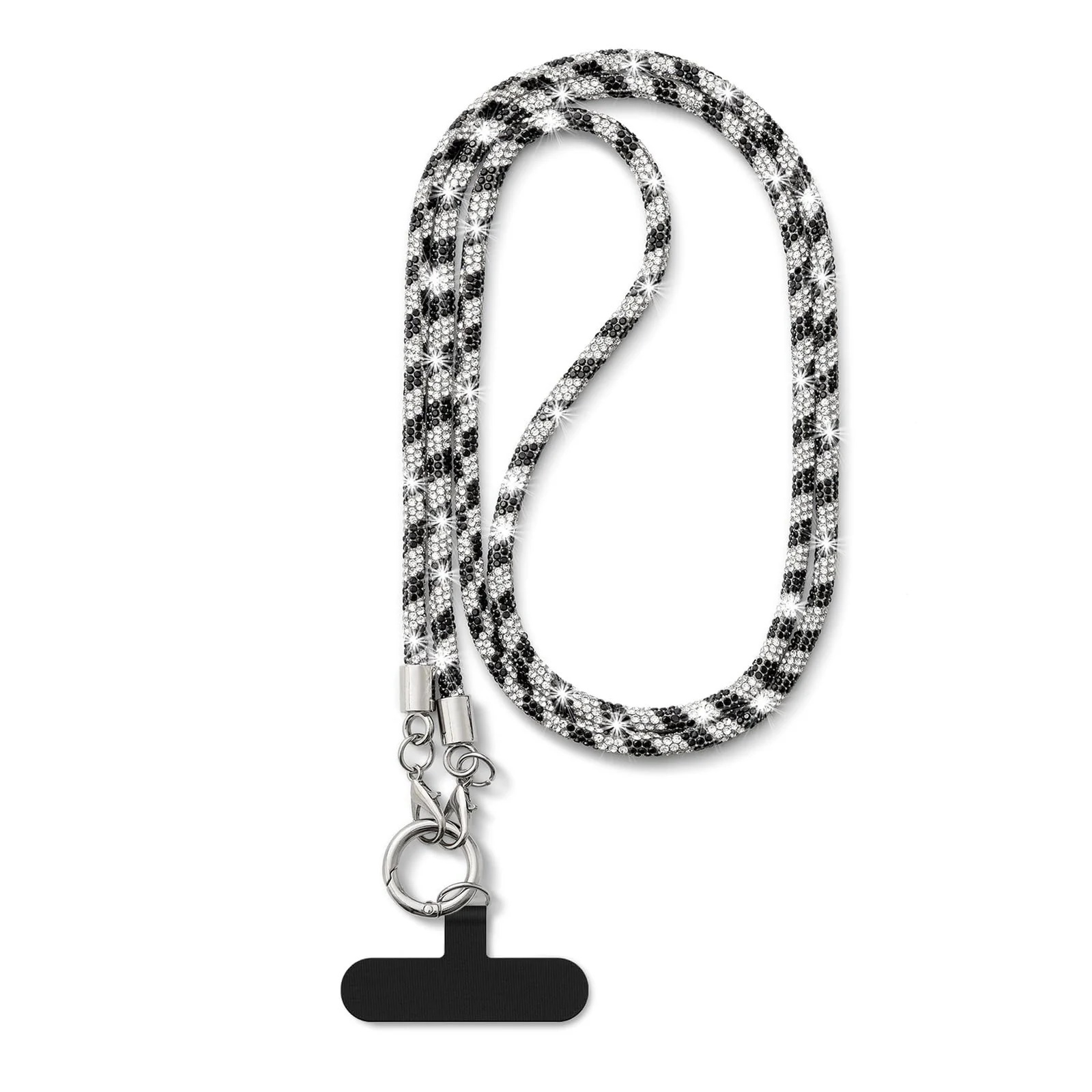 DL3 Mobilak Phone Crossbody Lanyard, Crystal Phone Lanyard with Full Rhinestone Bling Glitter, Bling Phone Strap for Most Phone, iPad, Handbag, Wallet, Phone Neck Holder for Women - Black Silver