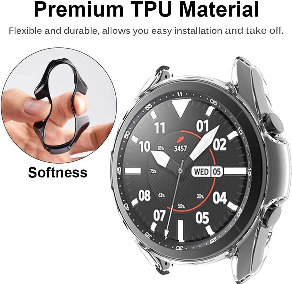 DL3 Mobilak Case Compatible with Samsung Galaxy Watch 3 45mm Case All-Around Screen Protector Watch Soft TPU Shockproof Cover Slim Guard Thin Bumper Shell Protector - Clear
