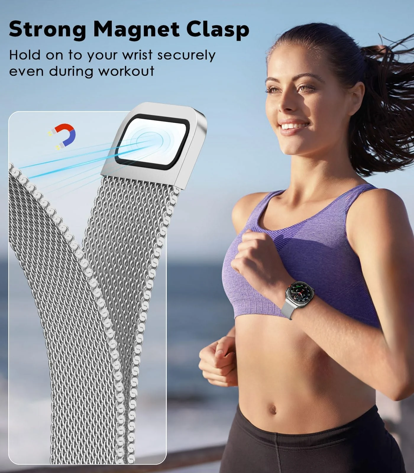 DL3 Mobilak Metal Band Compatible with Samsung Galaxy Watch 7 Ultra Bands 47mm, Stainless Steel Mesh Loop Magnetic Clasp Wristbands Replacement Accessory Women Men for Samsung Watch Ultra Band 47 mm - Silver