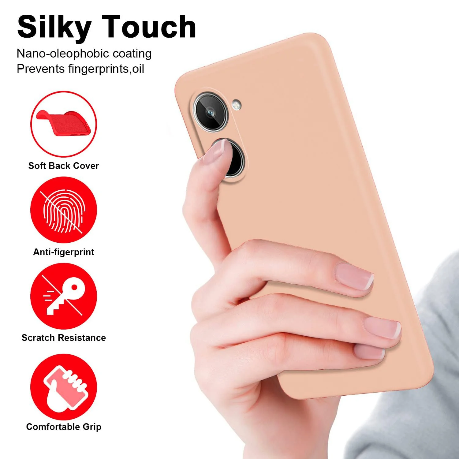 DL3 Mobilak Liquid Silicone Protective Case for realme 10 4G with Microfiber Lining and Shockproof Design - Light Orange