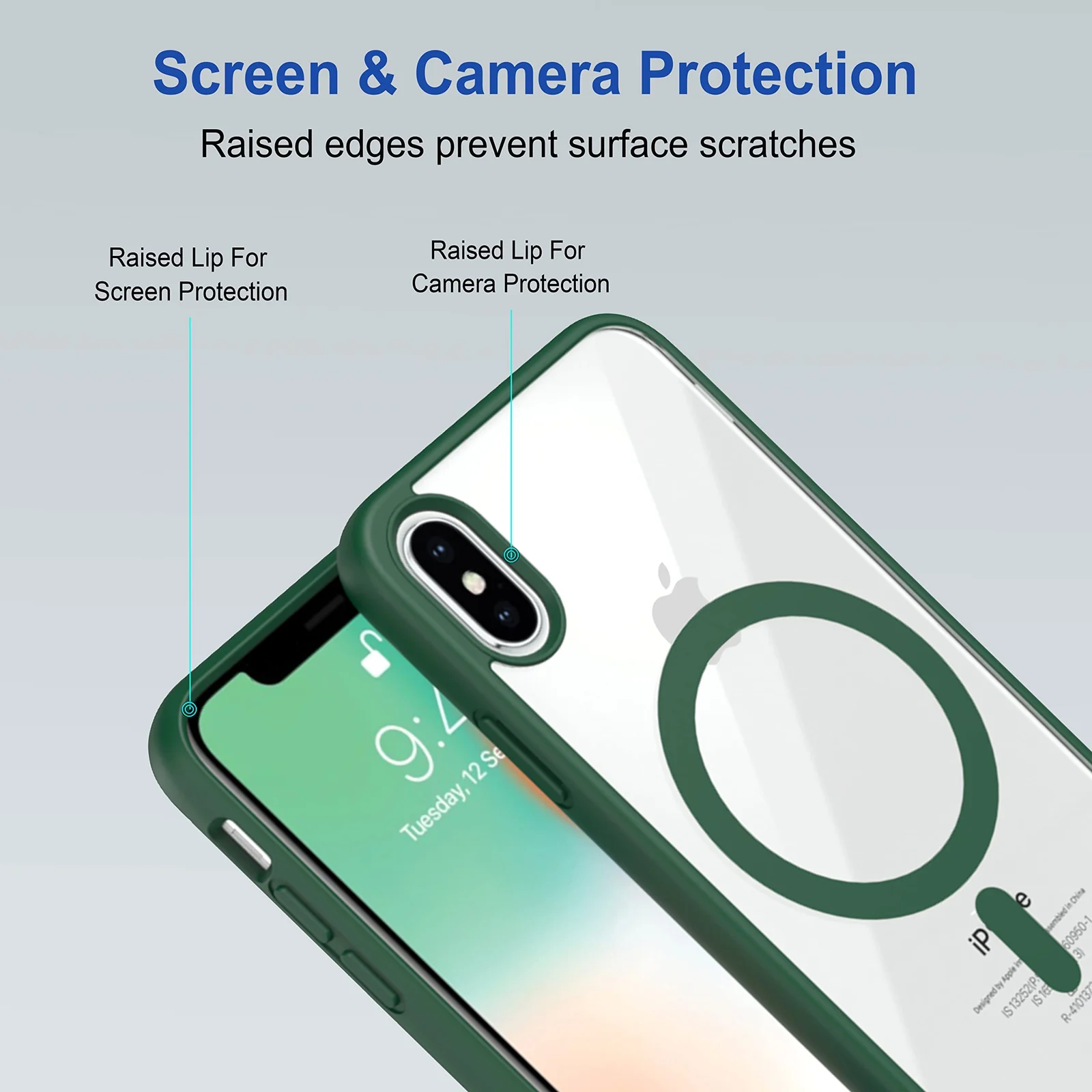 DL3 Mobilak MagSafe-Compatible Clear Magnetic Case for iPhone X / iPhone XS - Green