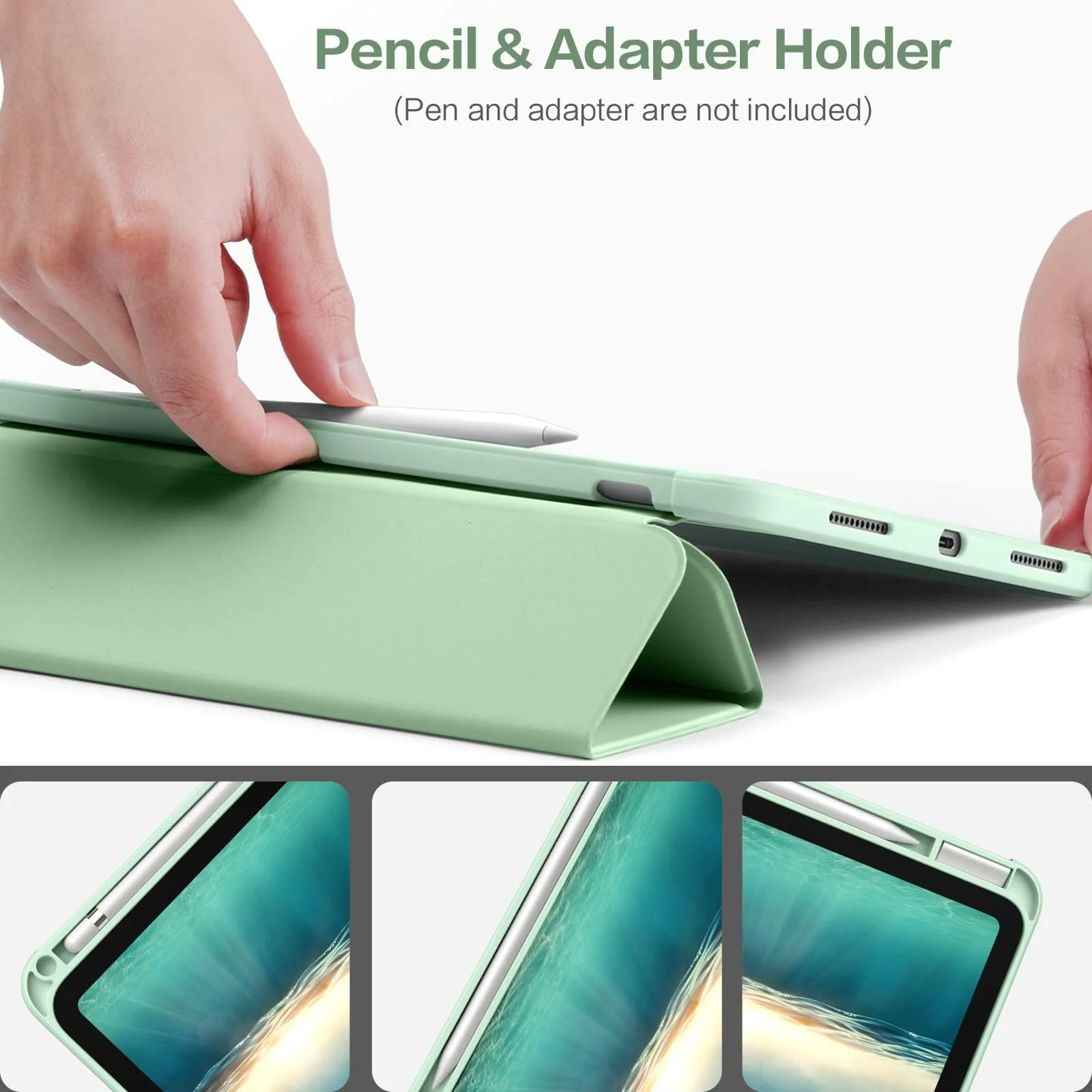 DL3 Mobilak Case Compatible with iPad (A16) 11th Generation 11 Inch (2025), iPad 10th Generation 10.9 Inch (2022), Clear Shockproof Back Cover Built-in Pencil Holder, Auto Sleep/Wake - Mint Green