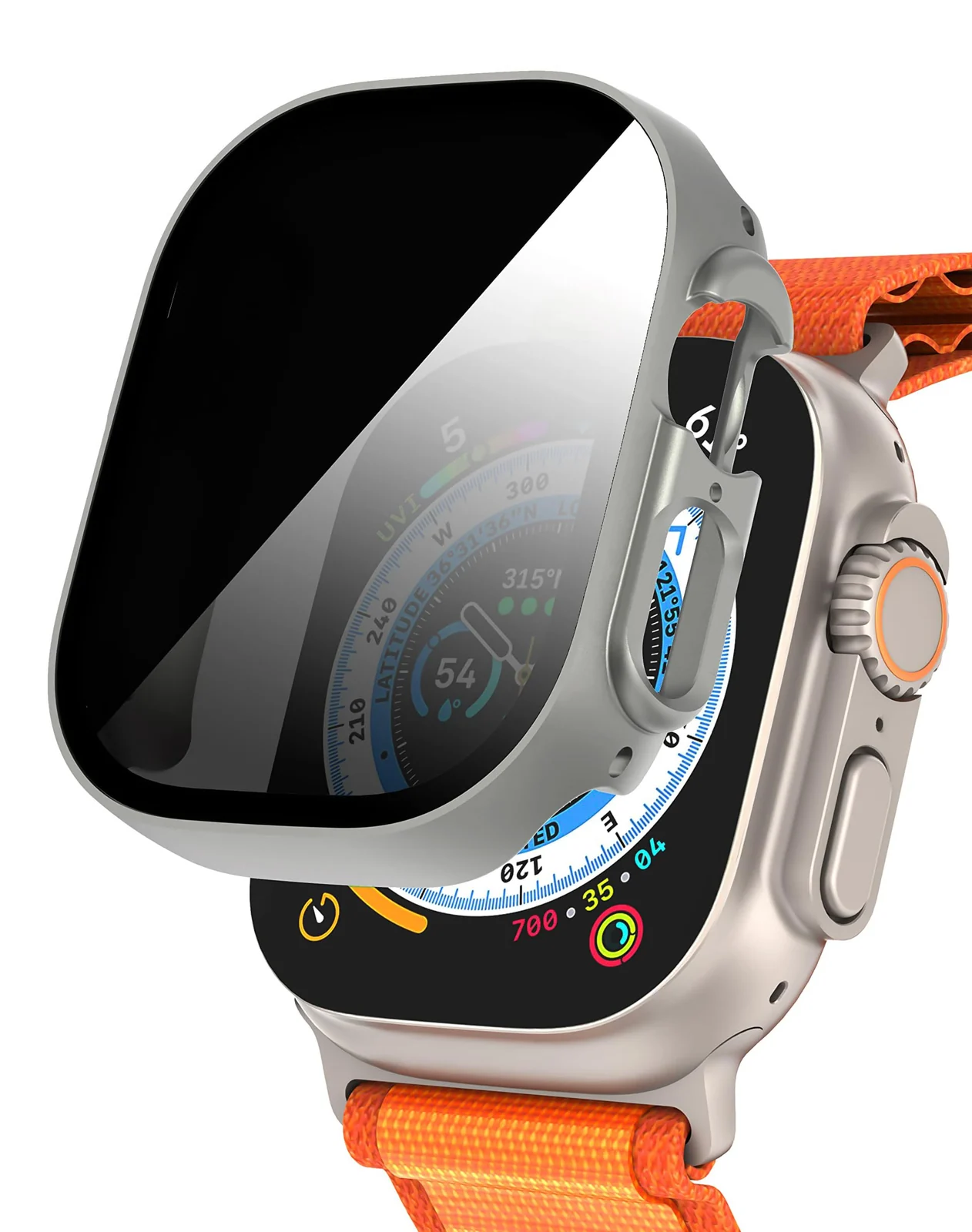 DL3 Mobilak Cover for Apple Watch Ultra 3/2/1 49mm Privacy Screen Protector Anti Spy, Shockproof Bumper Case, Integrated Hard PC Protective Case in HD Tempered Glass for Apple Watch Ultra - Gray