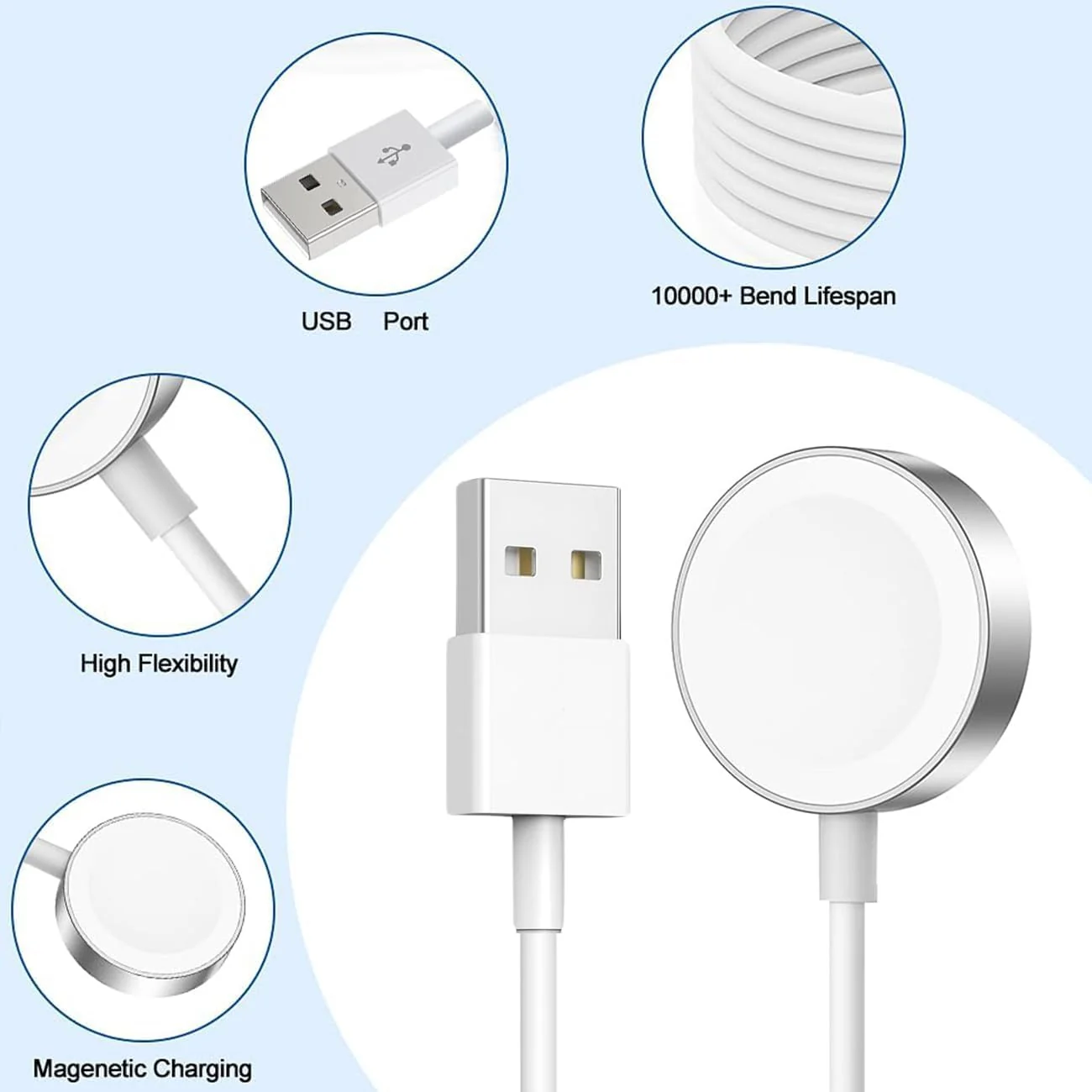 DL3 Mobilak 2025 Upgraded Metal for Apple Watch Charger Magnetic Fast Charging Cable [Portable] Magnetic Wireless Charging Compatible with iWatch Series Ultra/10/9/8/7/6/SE/5/4/3/2- [1M] - White