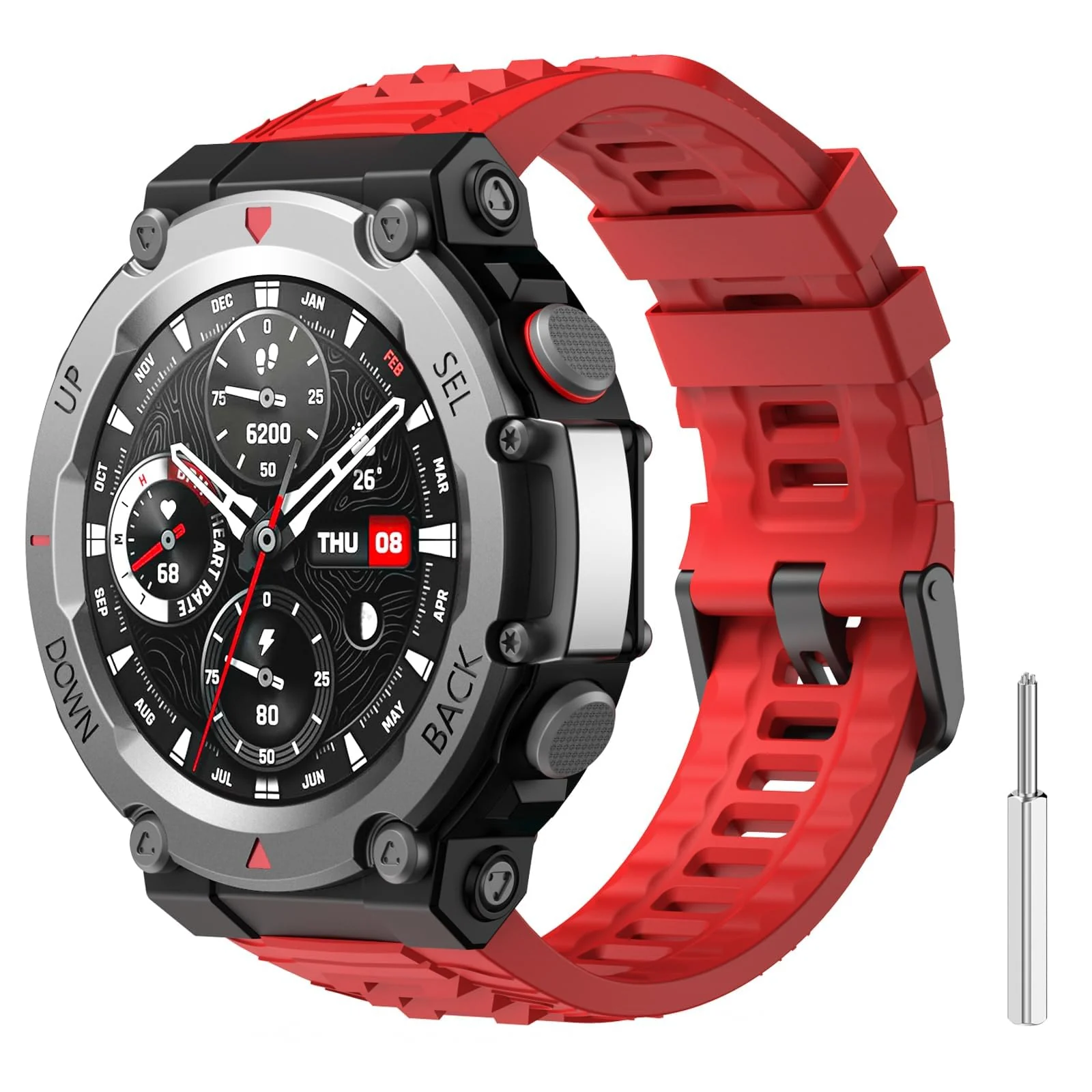 DL3 Mobilak Strap Compatible with Amazfit T-Rex 3, Men Women Sport Waterproof Soft Breathable Silicone Watch Bands Compatible with Amazfit T-Rex 3 with 1 Install Tool - Red