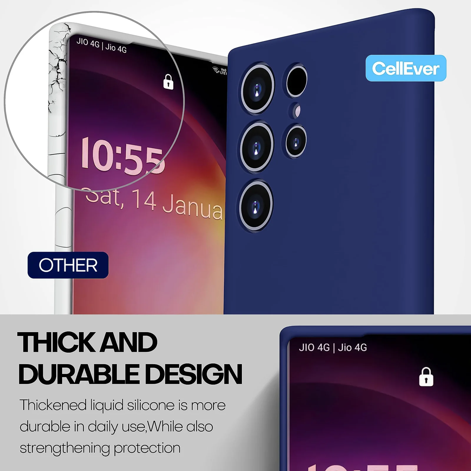 DL3 Mobilak Silicone Protective Case for Samsung Galaxy S22 Ultra 5G, Shock-absorbing protection, Scratch-resistant surface, Soft microfiber lining - Blue