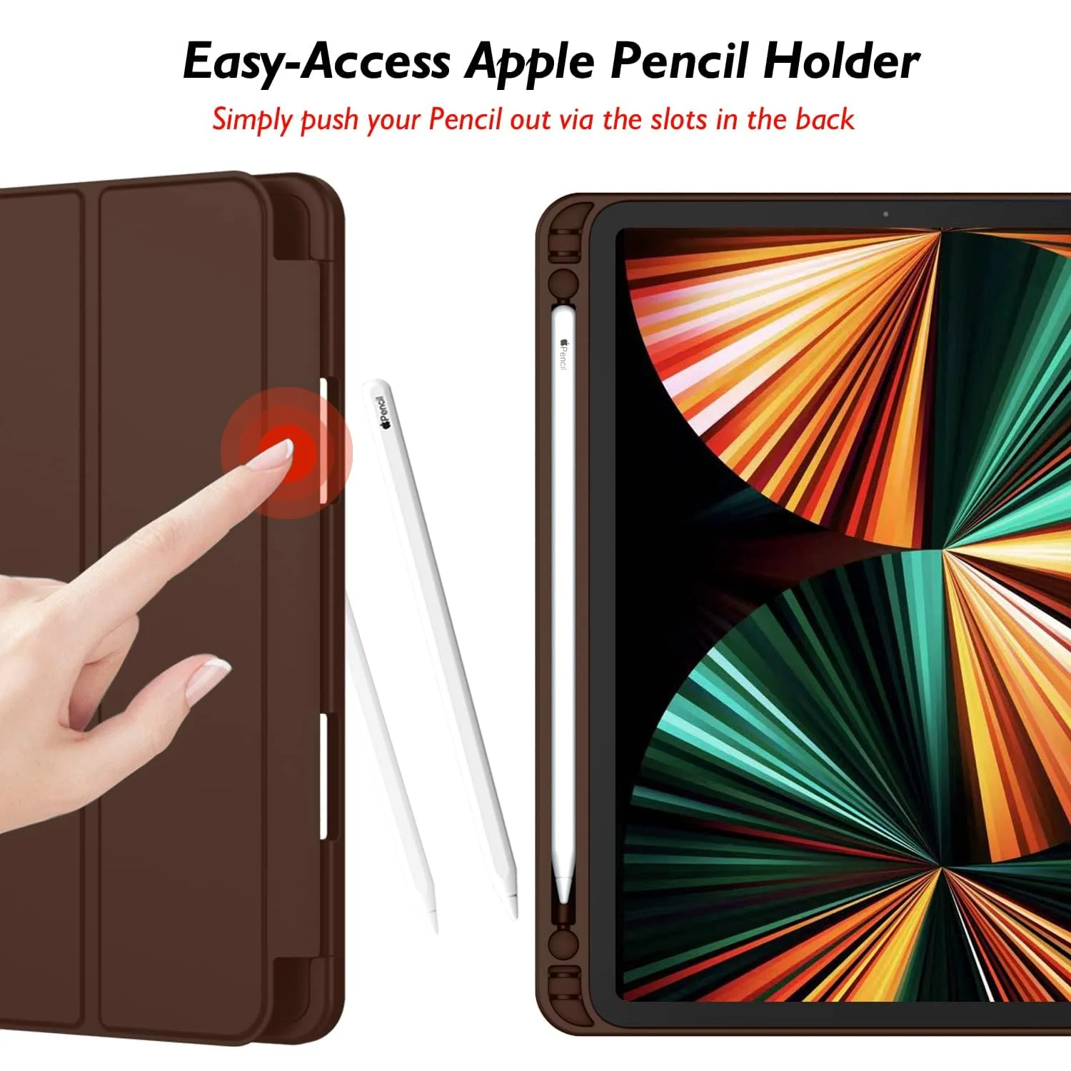 DL3 Mobilak New iPad Pro 12.9 Inch Case 2022/2021/2020(6th/5th/4th Gen) with Pencil Holder, Smart iPad Case [Support Touch ID and Auto Wake/Sleep] with Auto 2nd Gen Pencil Charging - Dark Brown