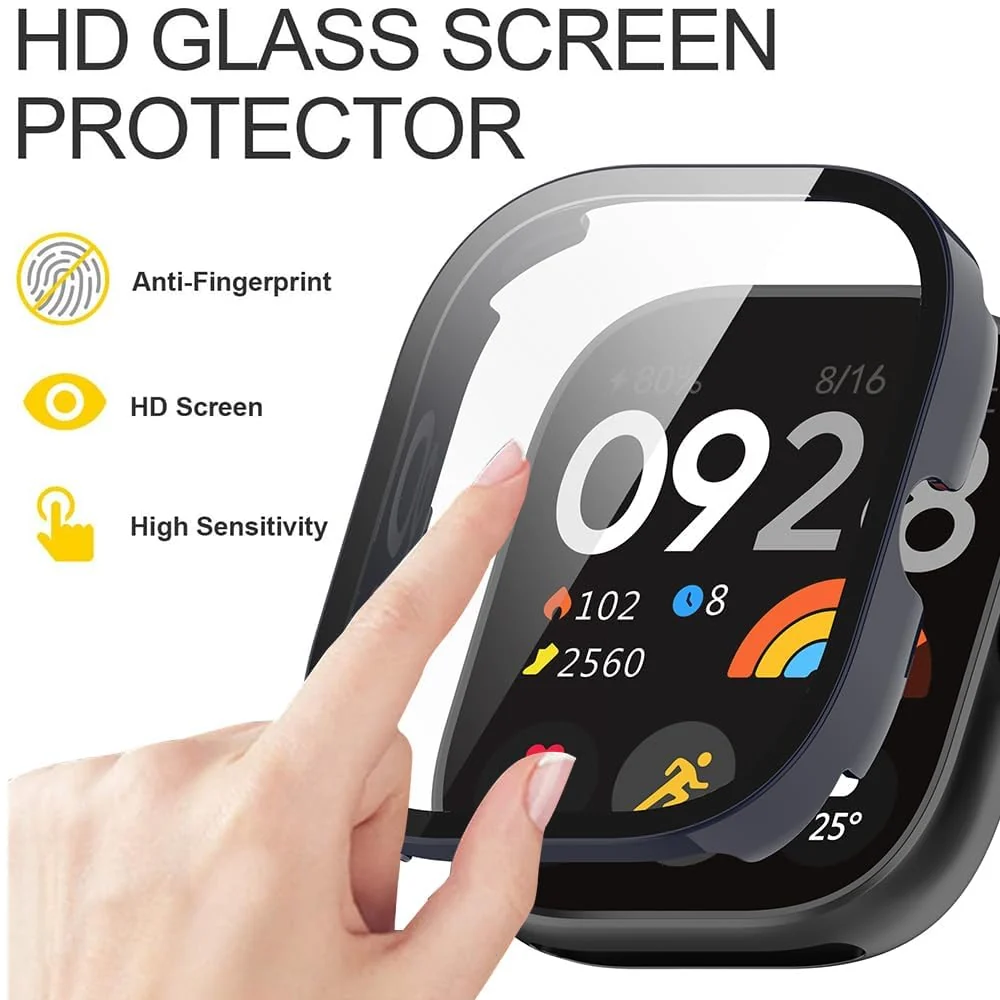 DL3 Mobilak For Xiaomi Redmi Watch 4 Case with Tempered Glass Screen Protector for xiaomi redmi Watch 4, 9H Hardness 360° All-Round Protective Ultra Thin Protective PC Case - Blue
