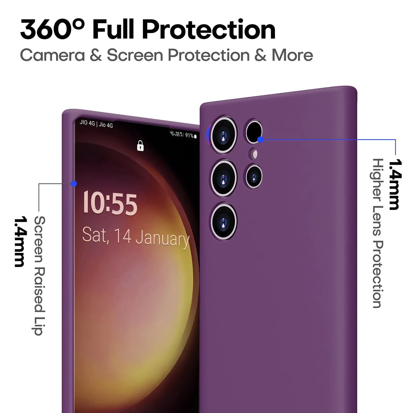 DL3 Mobilak Soft Silicone Protective Case for Samsung Galaxy S22 Ultra 5G with Microfiber Lining and Shockproof Design - Violet