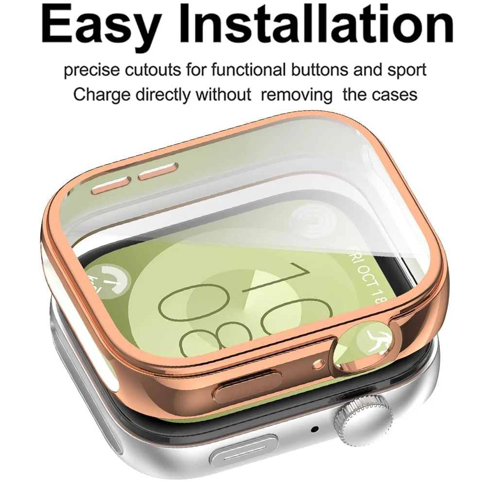 DL3 Mobilak Case Compatible with Huawei Watch Fit 3 Case All-Around with Built-in Screen Protector Watch Soft TPU Shockproof Cover Slim Guard Thin Bumper Shell Protector - Rose Gold