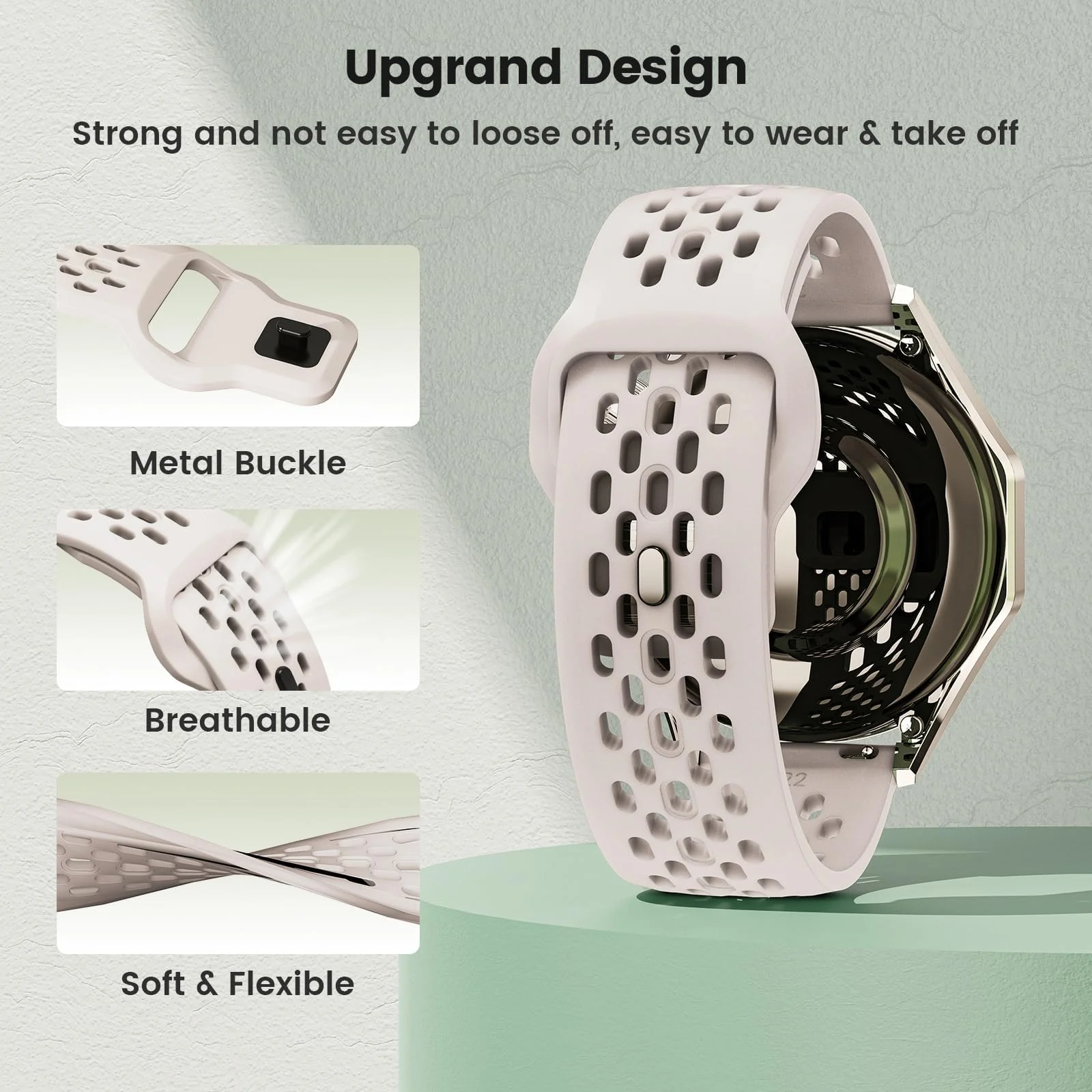 DL3 Mobilak 22mm Breathable Sport Band for Xiaomi Redmi Watch 5 Lite/5 Active/Samsung Galaxy Watch 3 45mm/Watch 46mm/Gear S3/Huawei watch GT6 GT5 GT4 GT3 GT2 (46MM)/GT2E/GT 3 Pro/GT 5 Pro, Soft Silicone Strap - Starlight