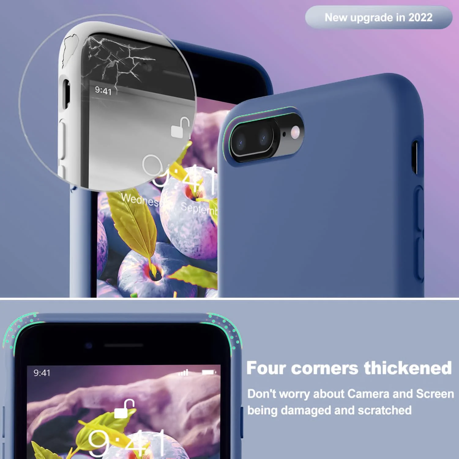 DL3 Mobilak Liquid Silicone Protective Case for iPhone 7 Plus / iPhone 8 Plus with Camera Protection and Microfiber Lining - Pine Blue