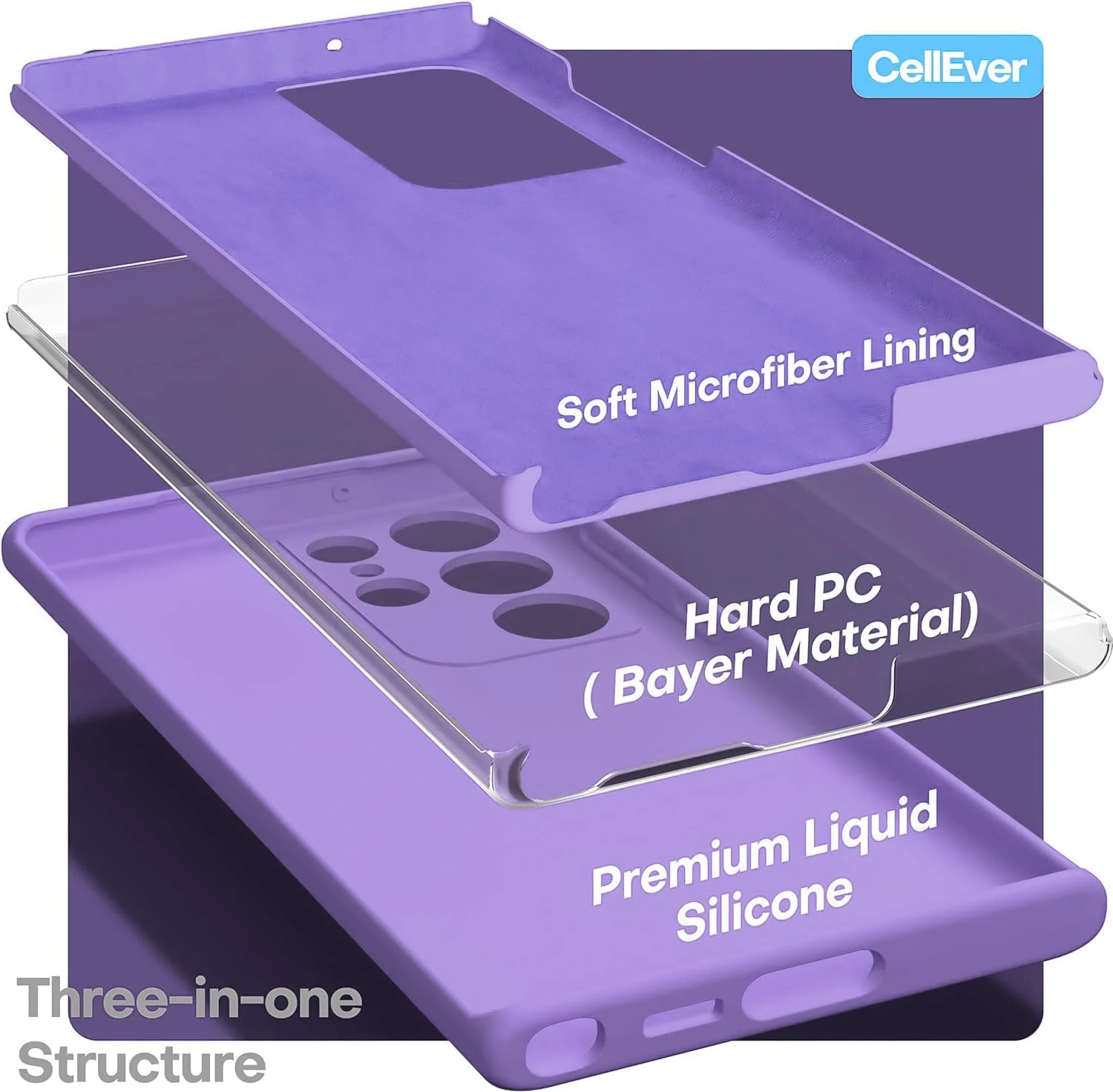 DL3 Mobilak Silicone Protective Case for Samsung Galaxy S22 Ultra 5G, Shock-absorbing protection, Scratch-resistant surface, Soft microfiber lining - Light Purple