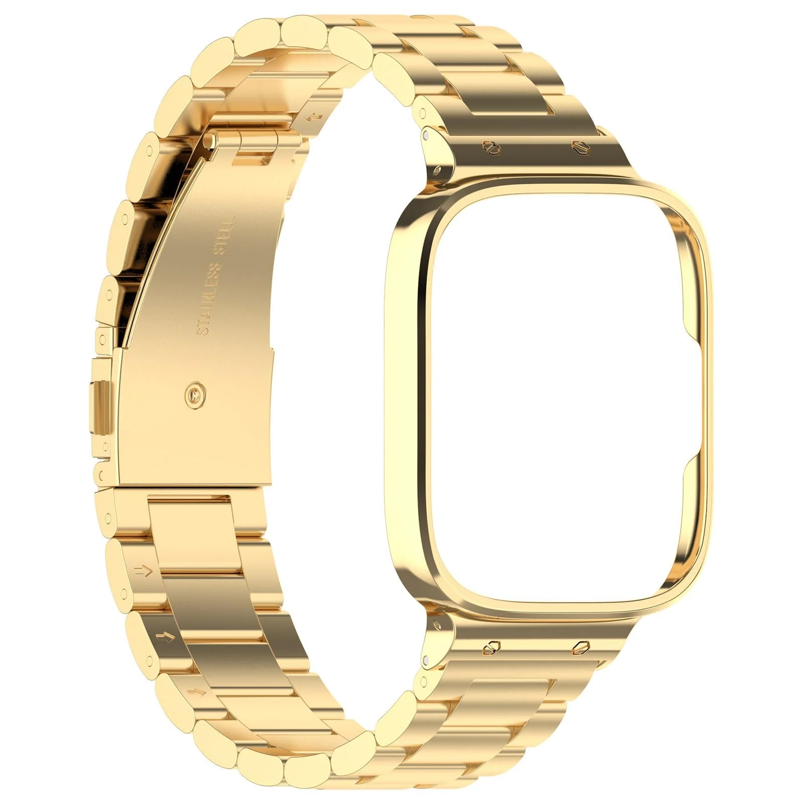 DL3 Mobilak Compatible with Xiaomi Redmi Watch 3 Band With Case, Metal Stainless Steel Bands Adjustable Wristbands Smartwatch Accessories for Redmi Watch3 Strap With Cover for Women Men - Gold