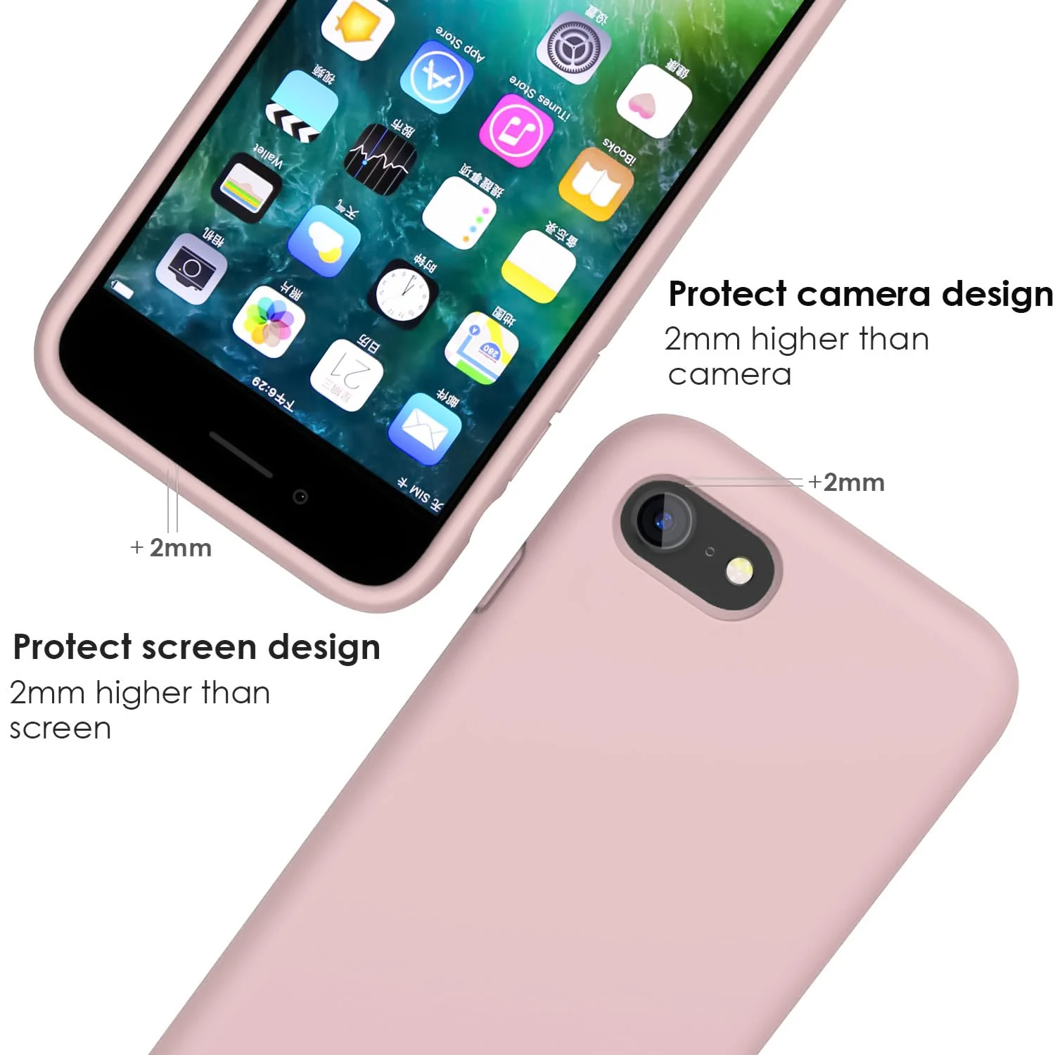 DL3 Mobilak Liquid Silicone Case for iPhone 7 / 8, Shock-absorbing protection, Scratch-resistant surface, Slim, lightweight profile - A.Pink Sand