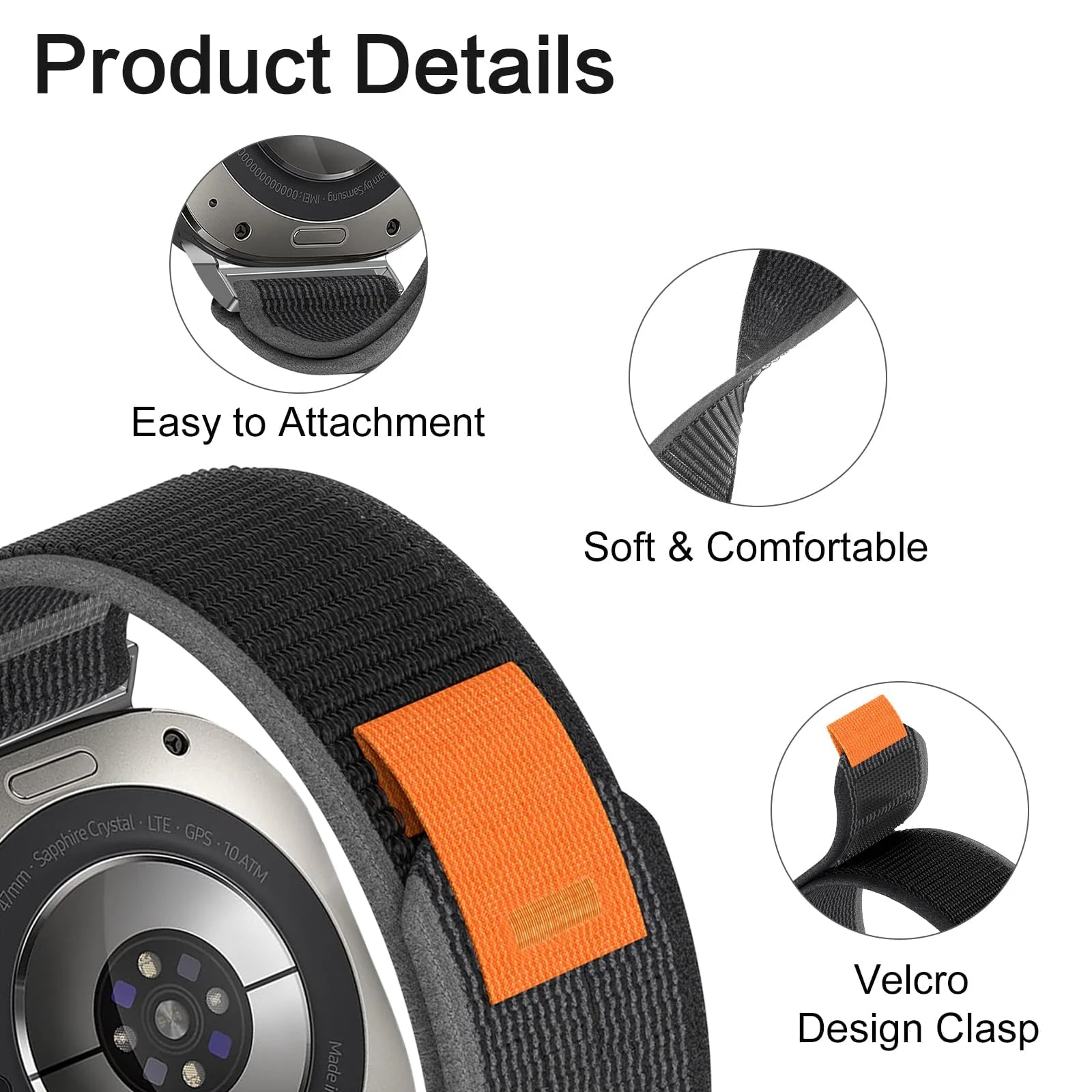 DL3 Mobilak For Samsung Galaxy Watch ultra Strap 47mm, One Click Trail Loop Strap for Men Women, Soft Nylon Sport Loop Elastic Replacement Wristband for Galaxy Watch 7 Ultra - Black Gray